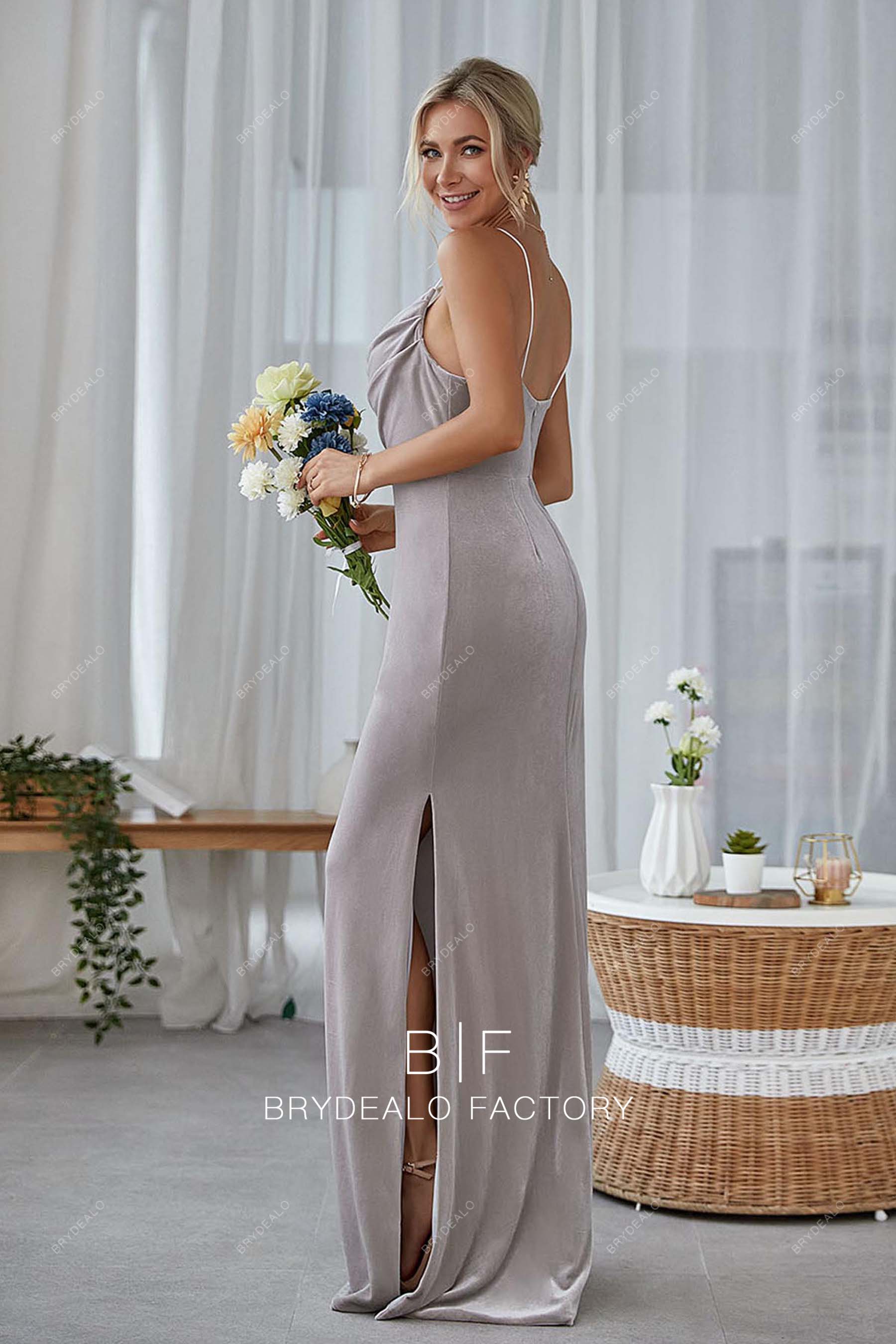 sleeveless slit long floor length bridesmaid dress