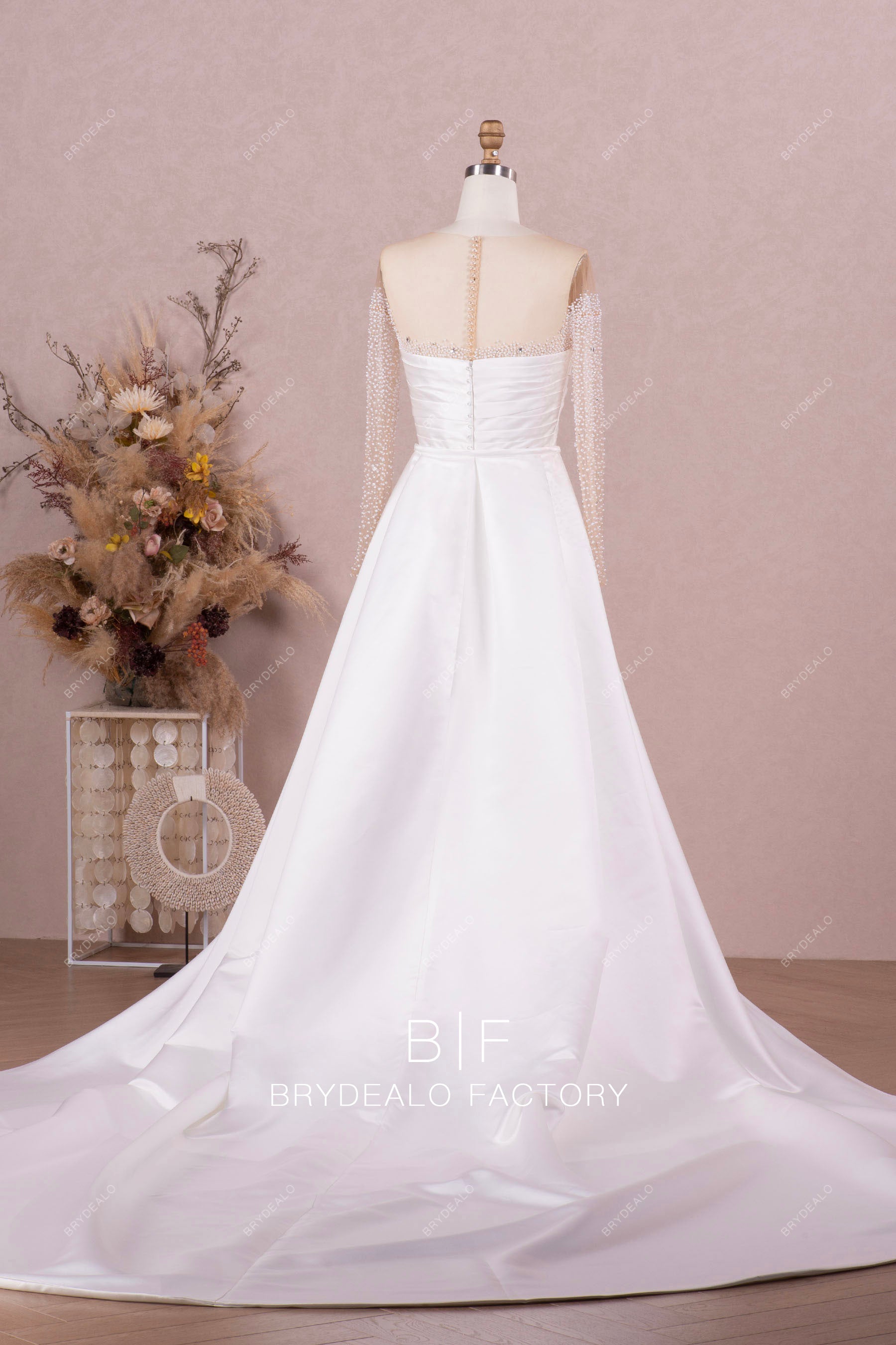 long detachable overskirt wedding gown