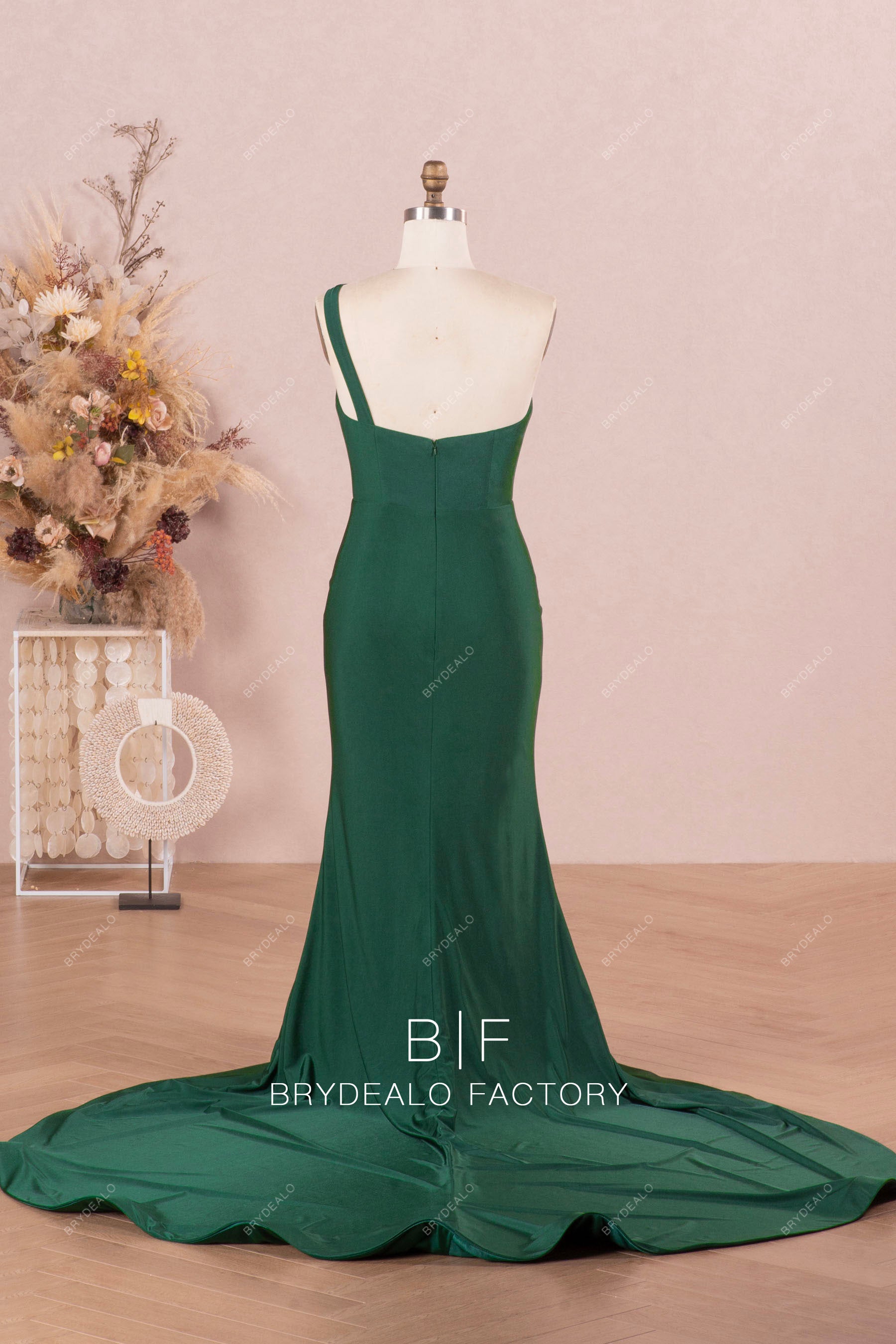 One-Shoulder Strap Elastic Jersey Bridesmaid Dress