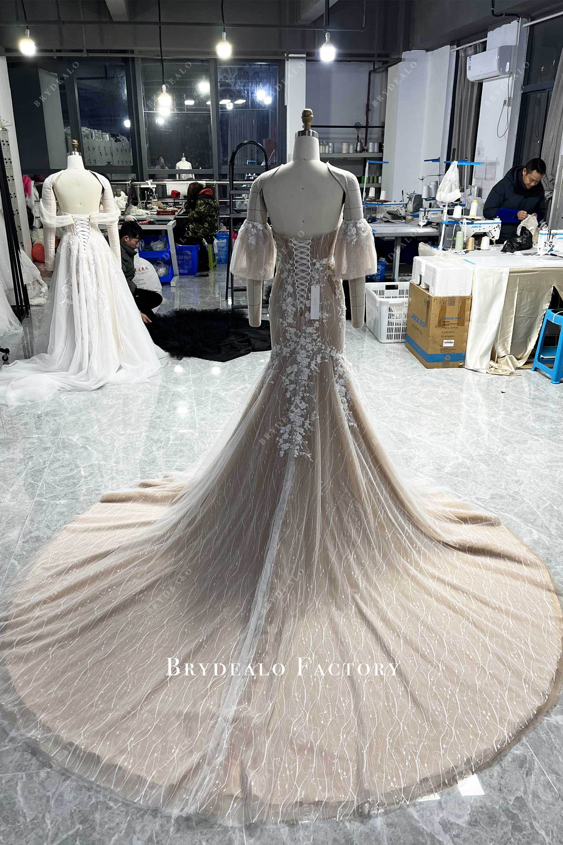 long flower lace wedding dress