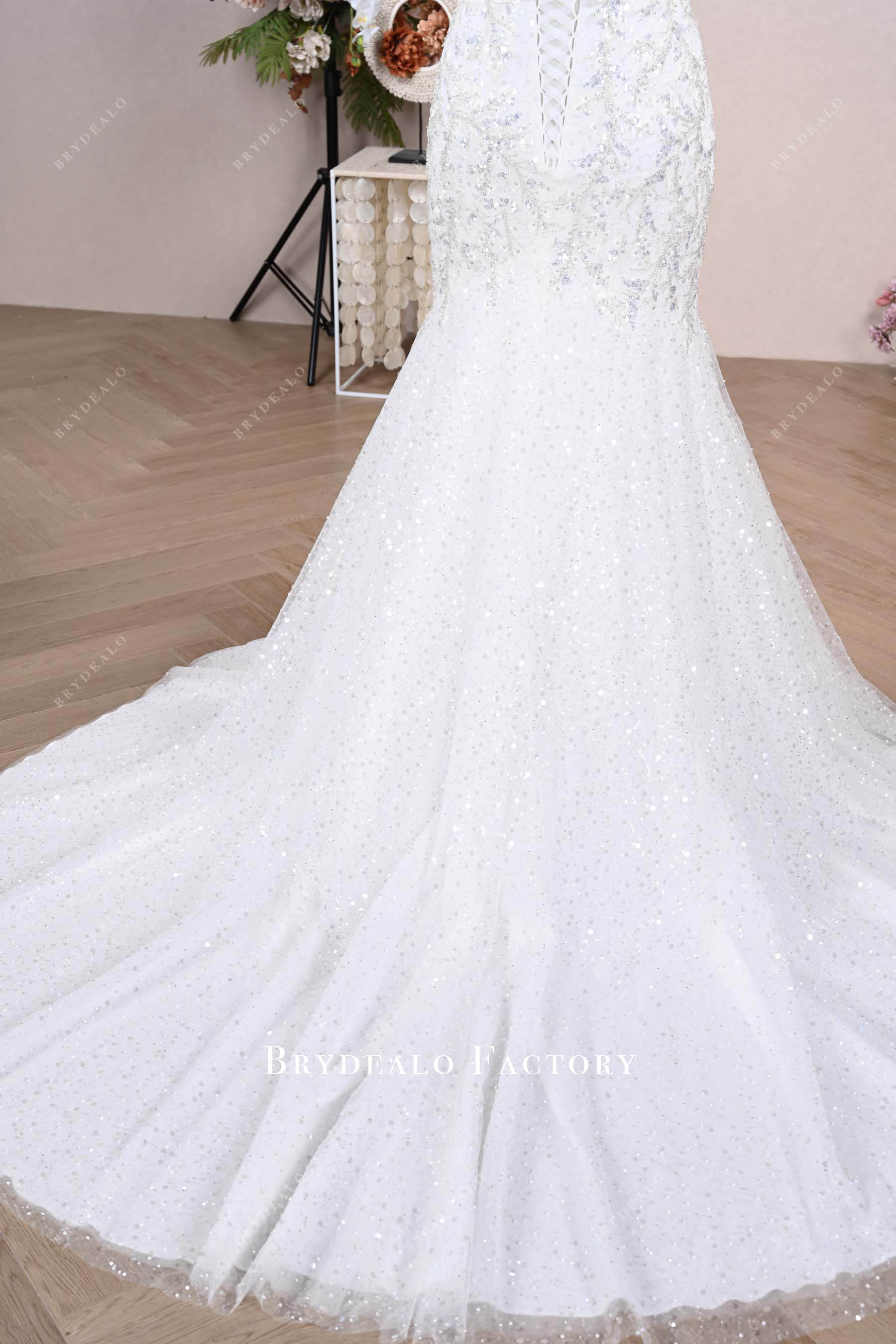 long mermaid train wedding gown