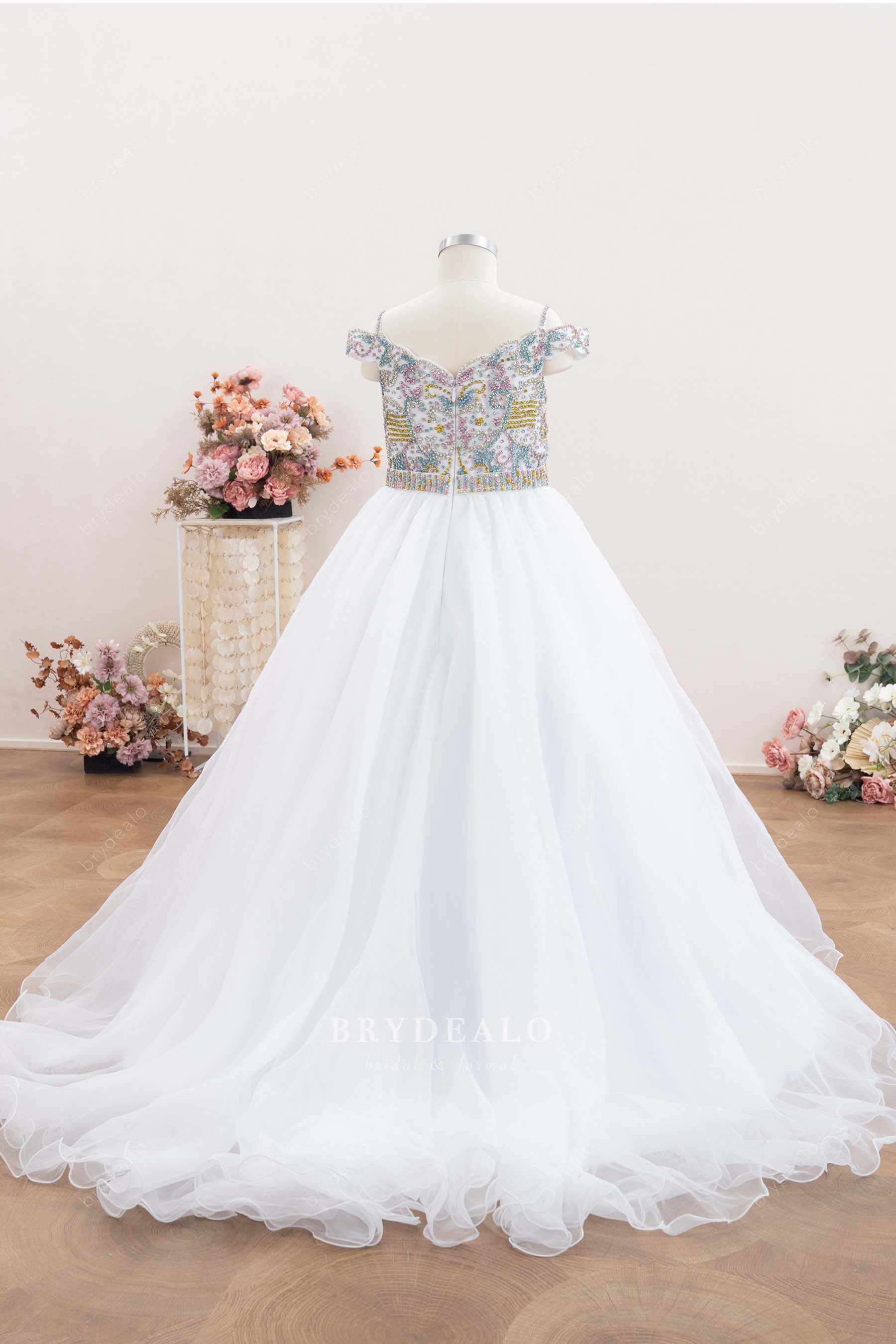 long organza off-shoulder teen pageant gown