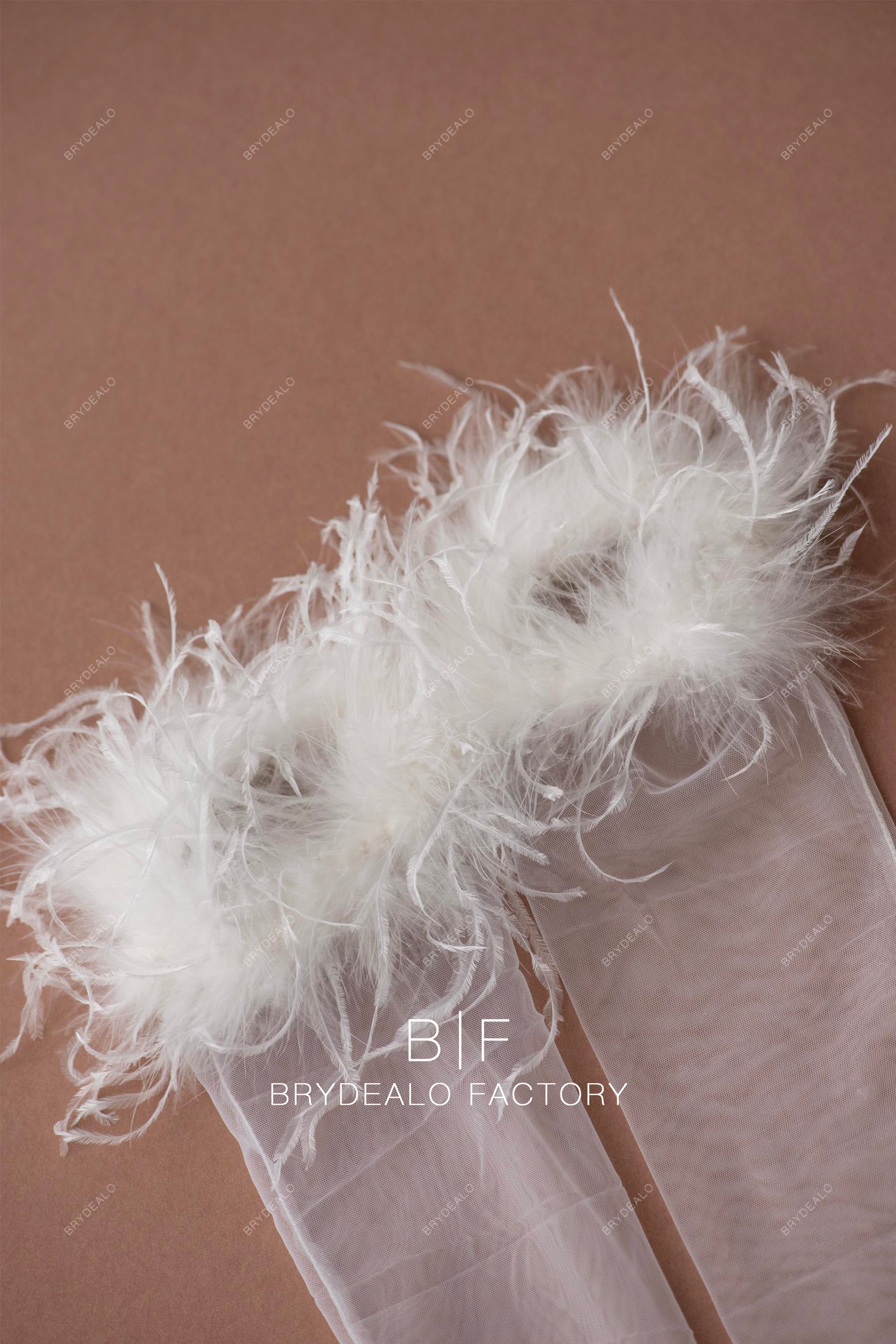 long ostrich feather bridal gloves