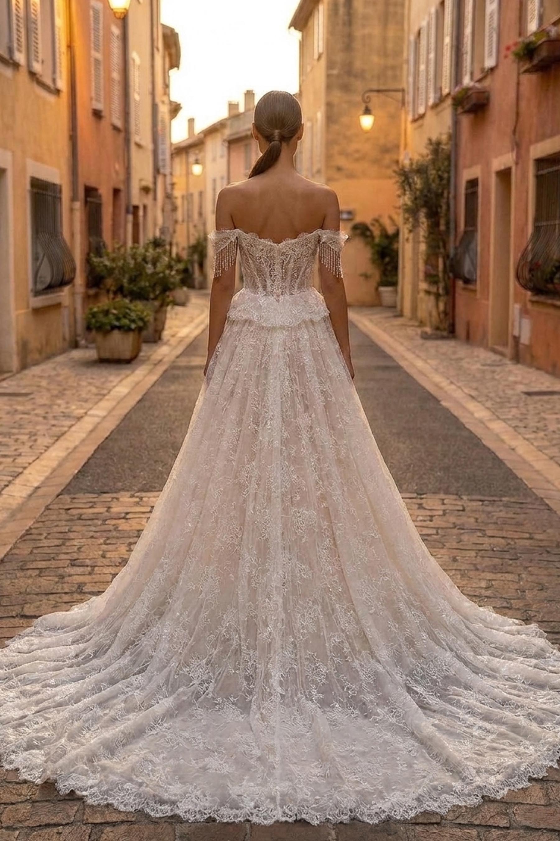 long overskirt lace wedding dress