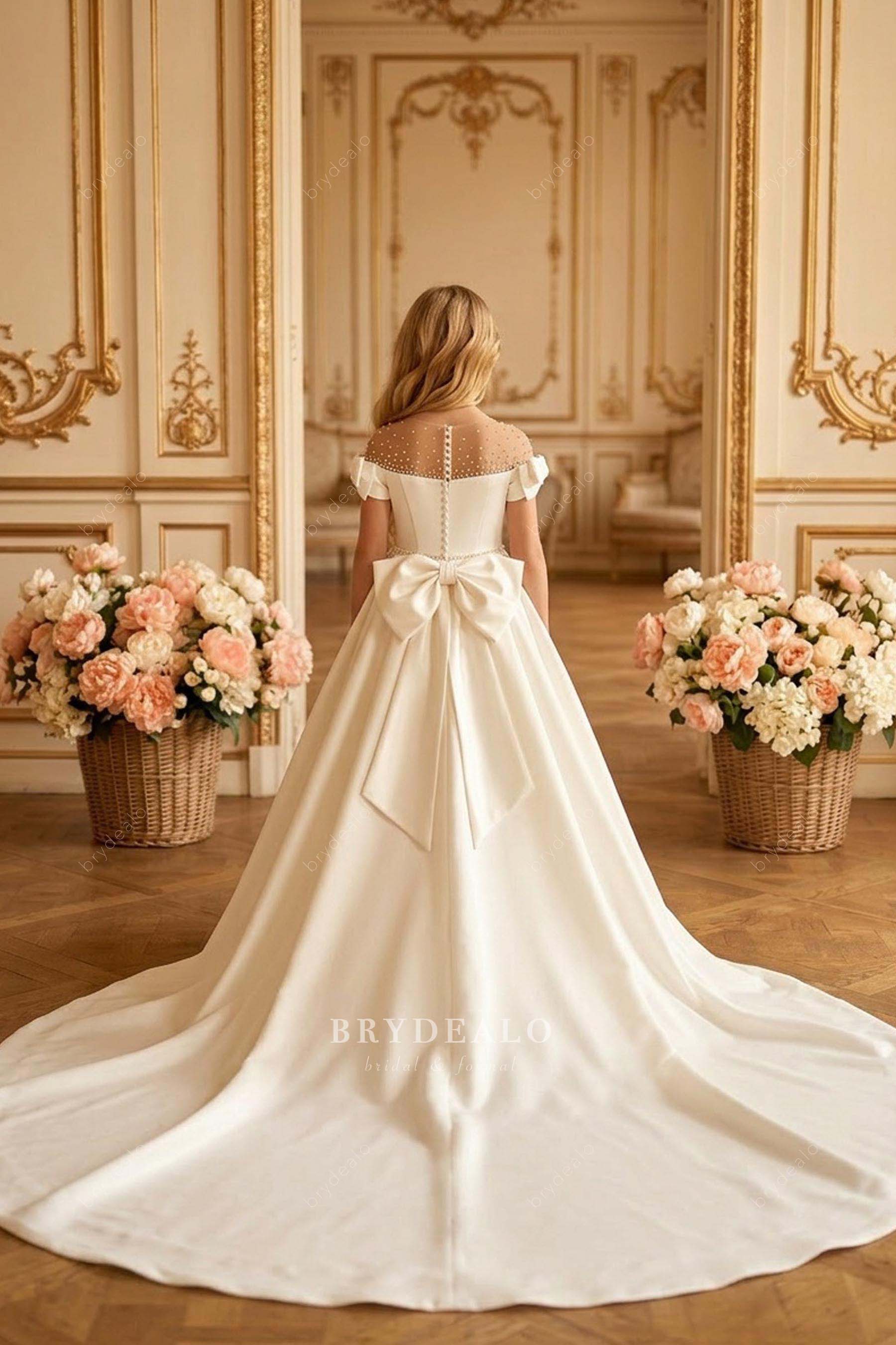 long satin knot communion dress