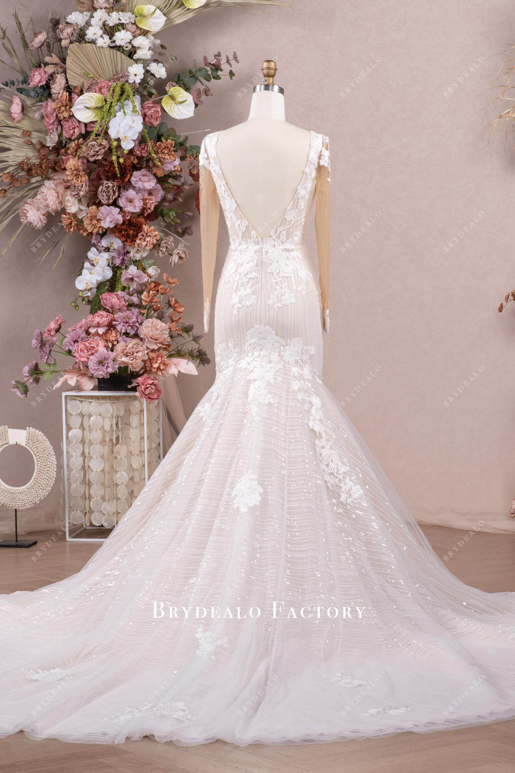 long shimmery lace wedding dress