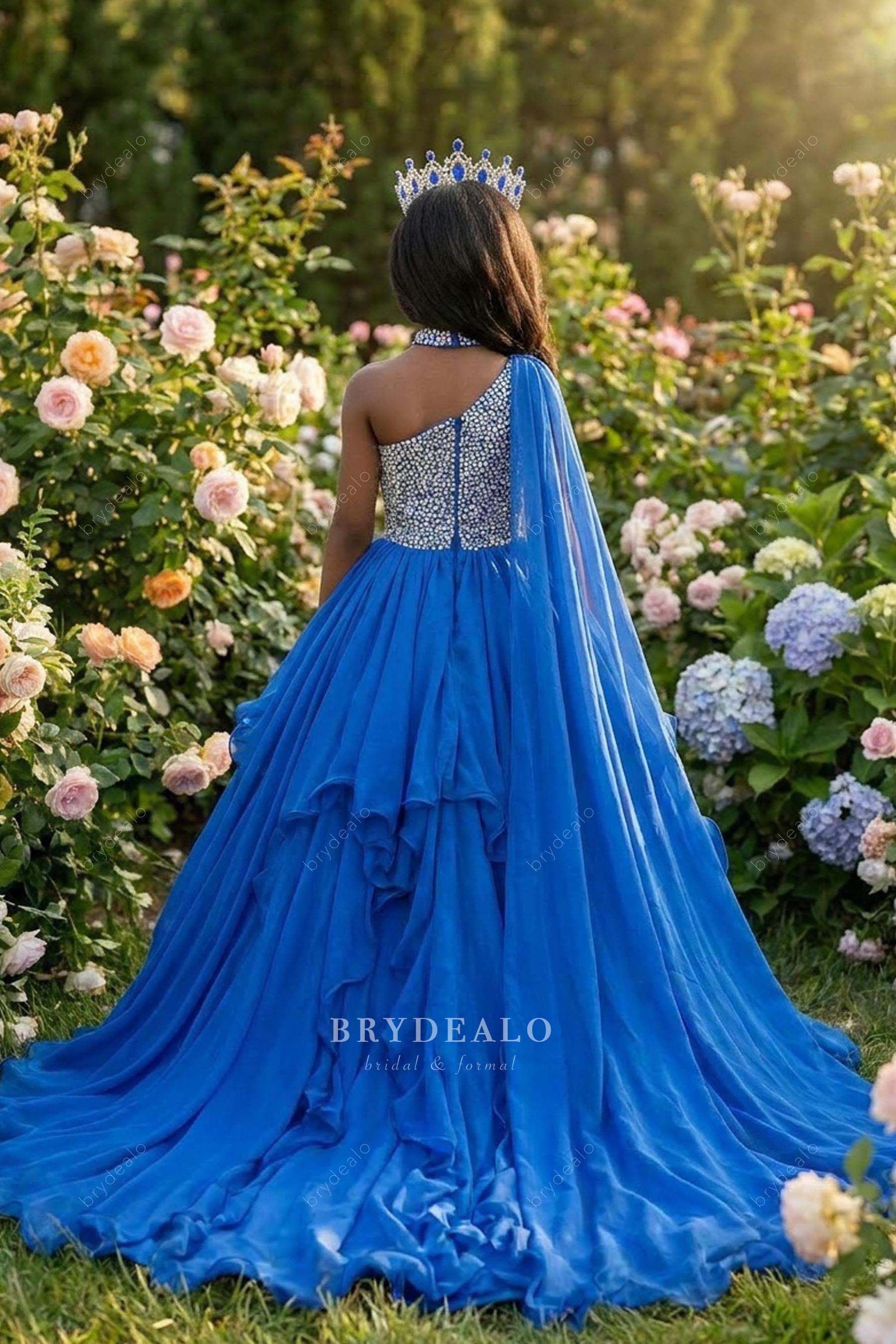 long shoulder veil teen pageant gown
