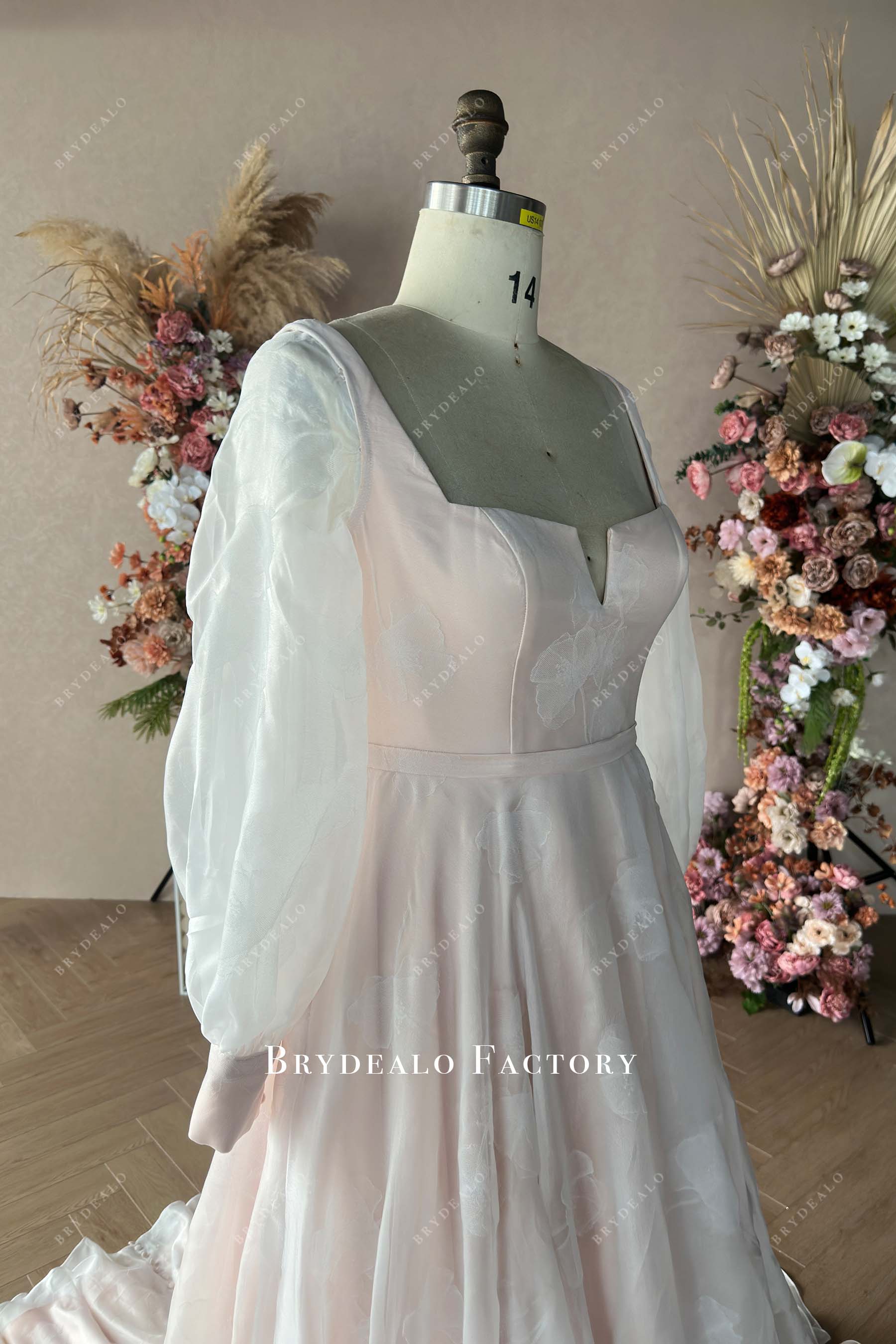 long sleeve V-cut wedding dress