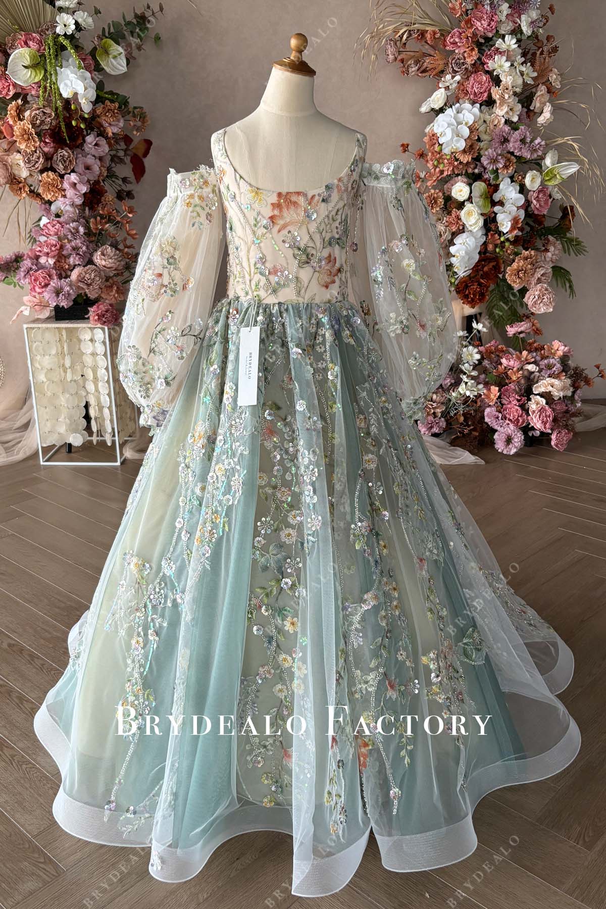 Private Label Custom Embroidery Sparkly Flower Girl Dress