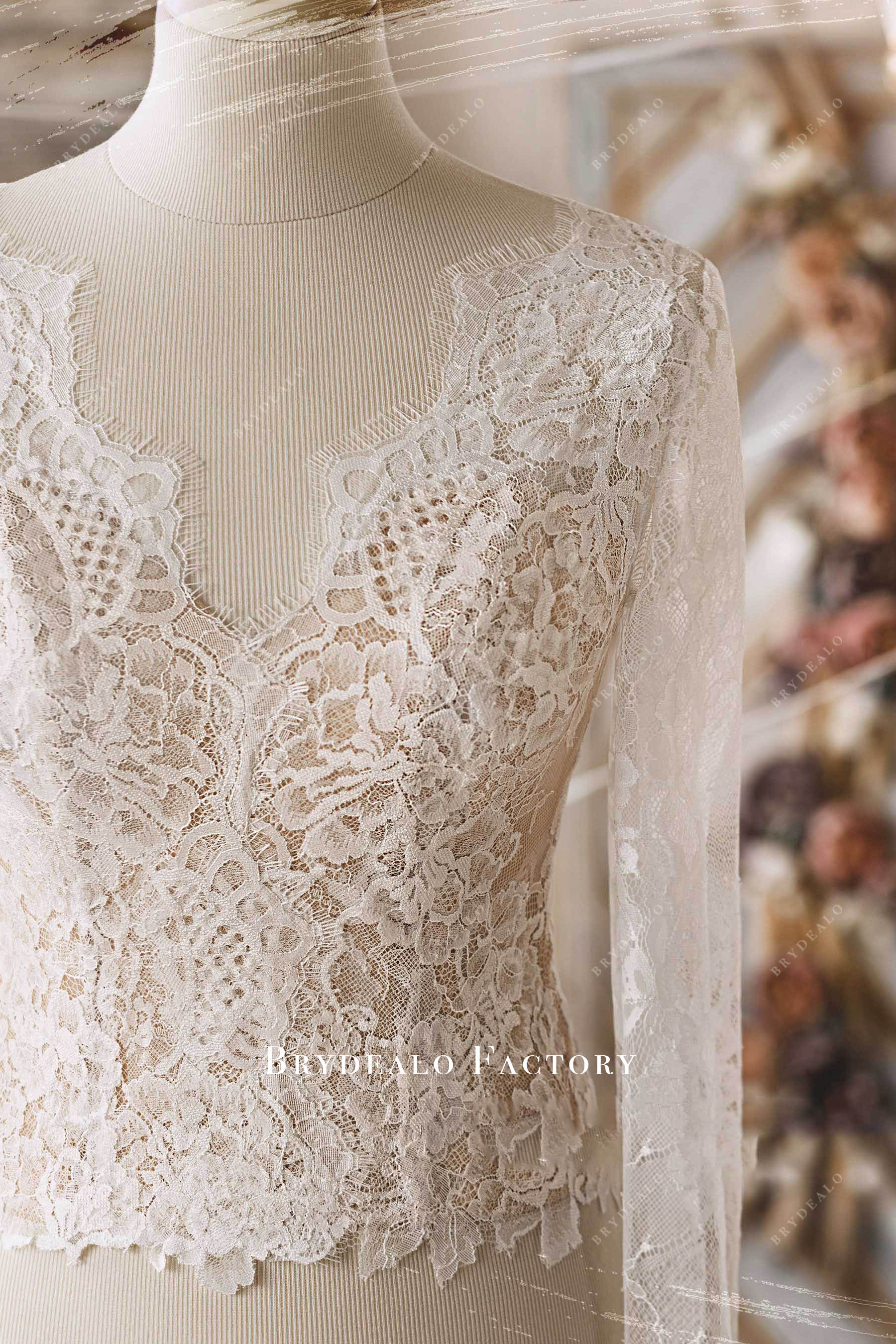 long sleeve flower lace bridal top