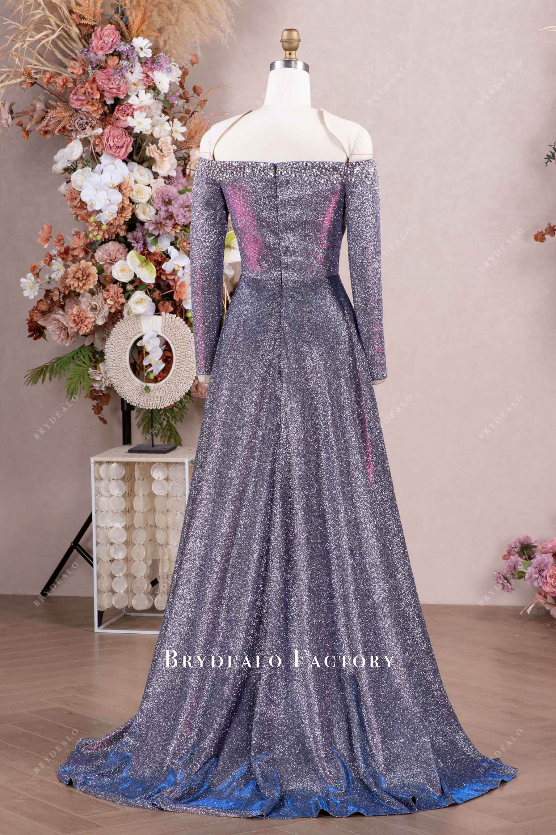 long sleeve galaxy prom dress