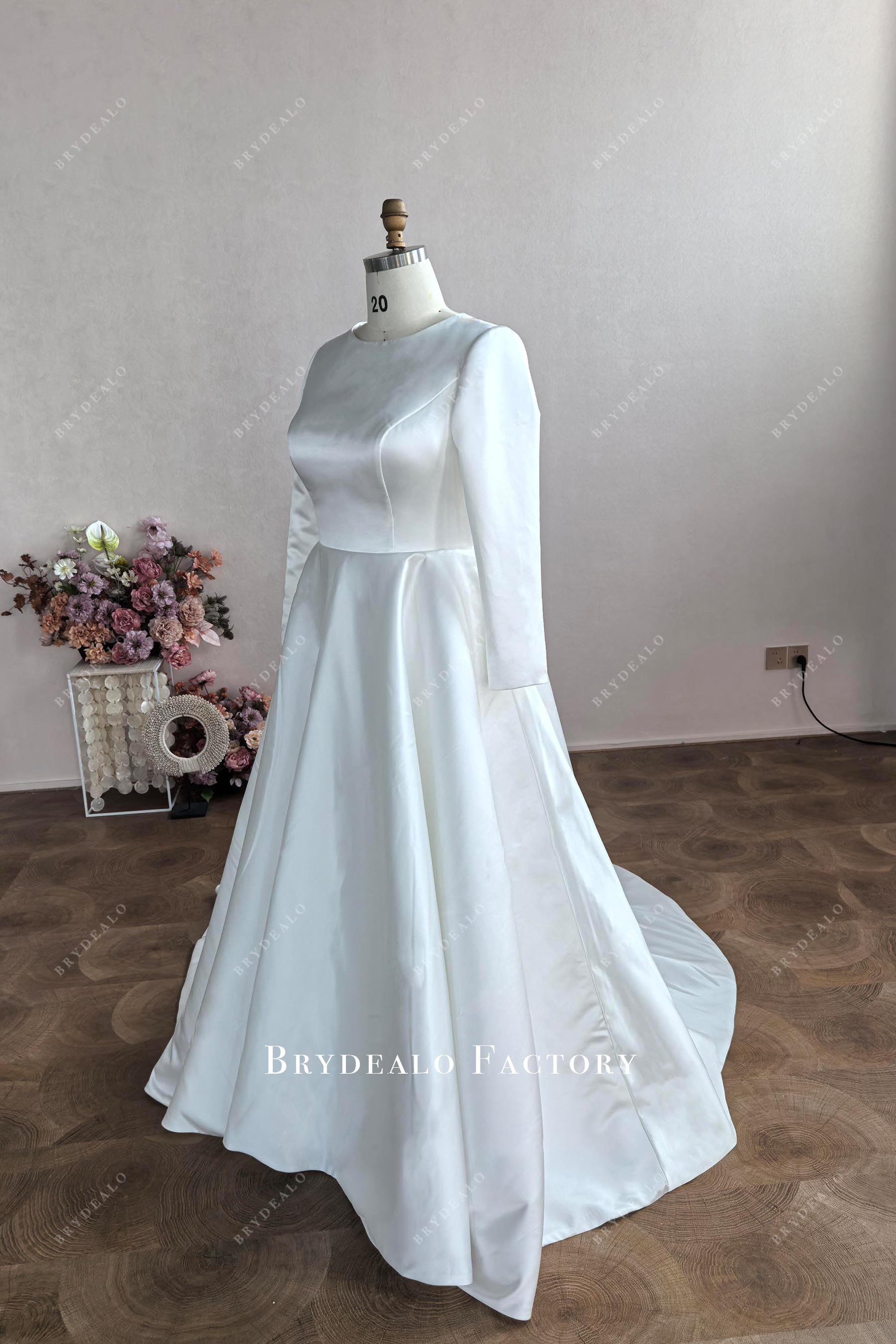 long sleeves natural waist wedding dress