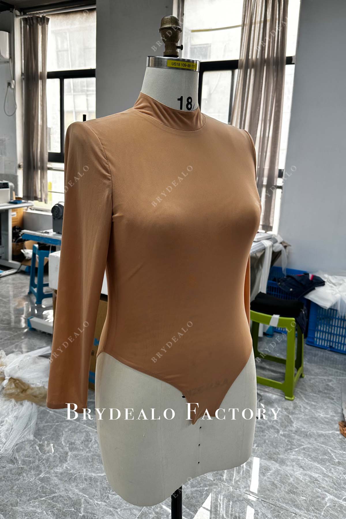 long sleeves stretchy power mesh bodysuit