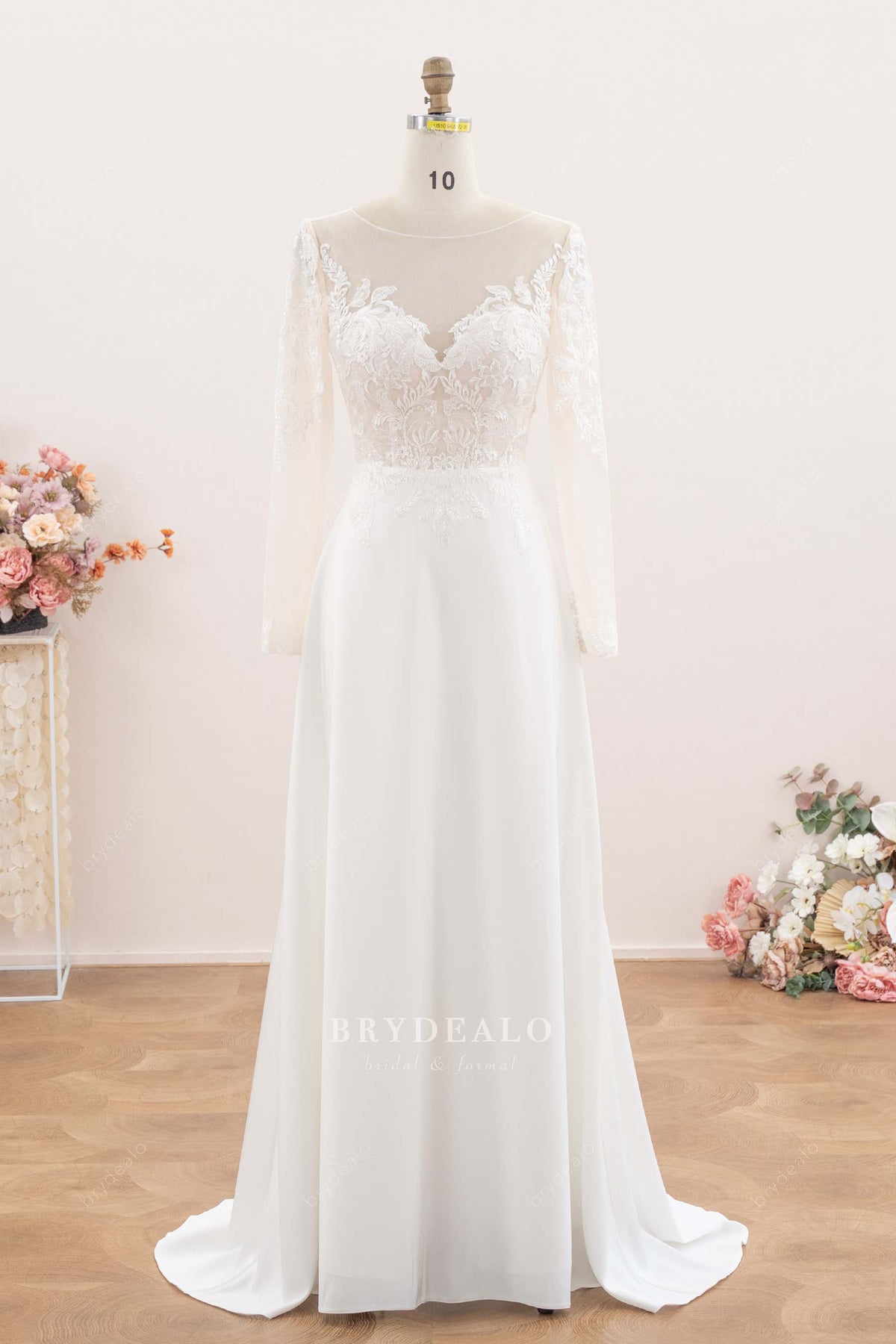 long sleeve satin Aline wedding dress