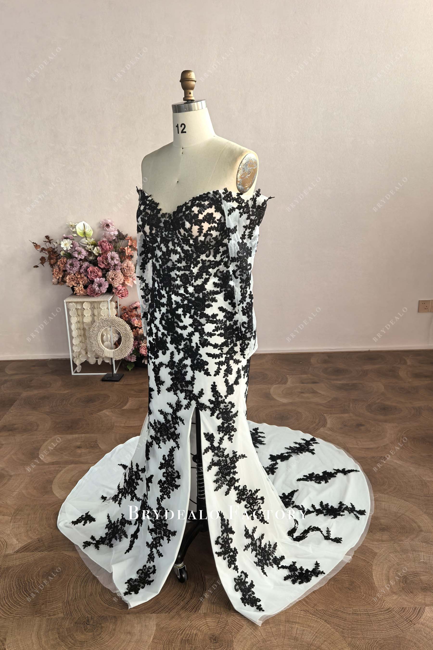 long sleeve slit wedding dress