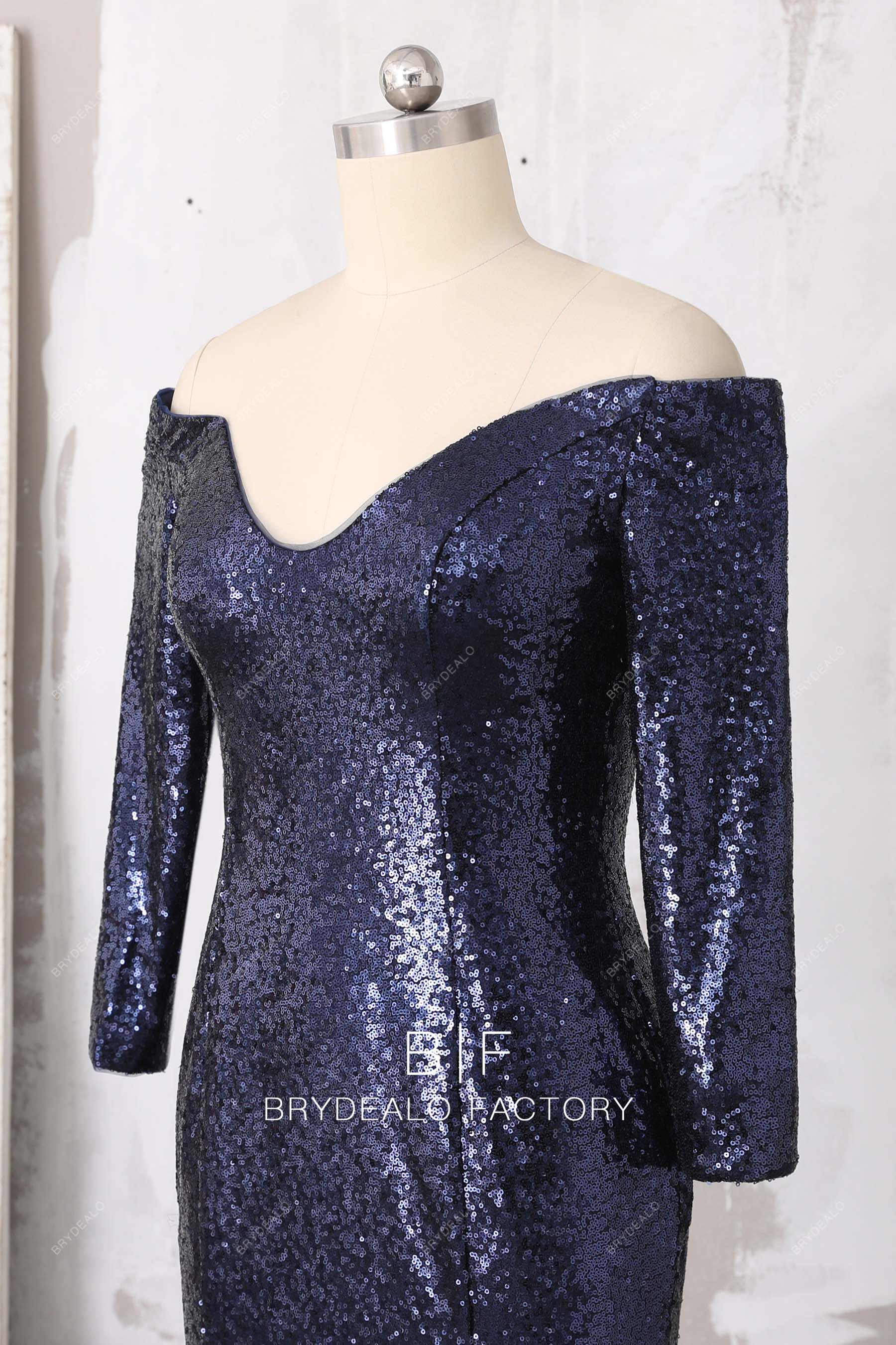 long sleeves plus size navy sequin bridesmaid drss