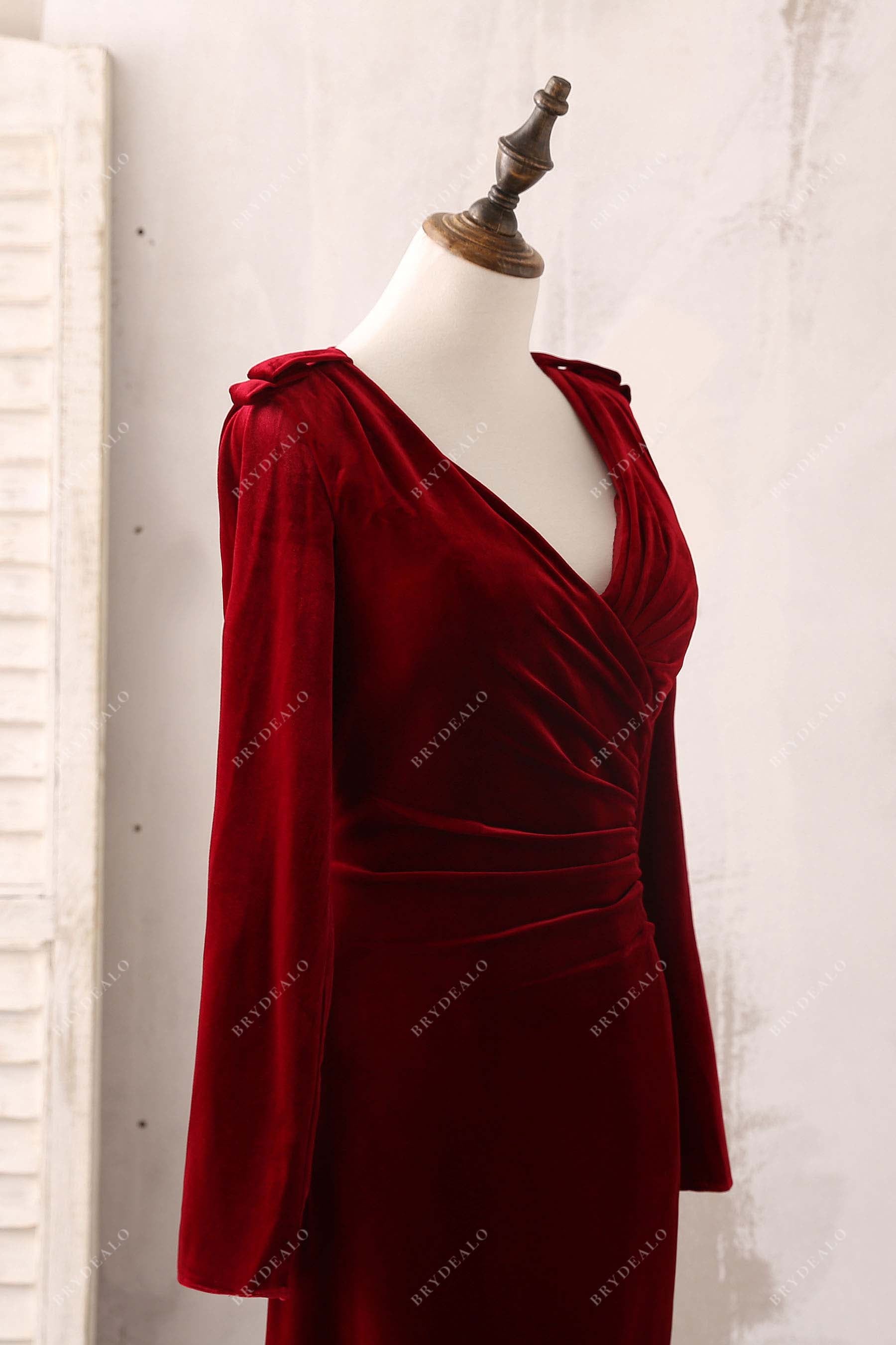 long sleeve velvet burgundy formal gown