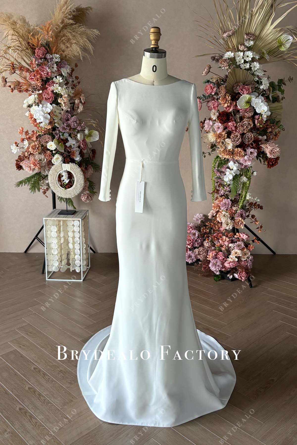 Private Label Crepe 3/4 Sleeves Custom Wedding Dress