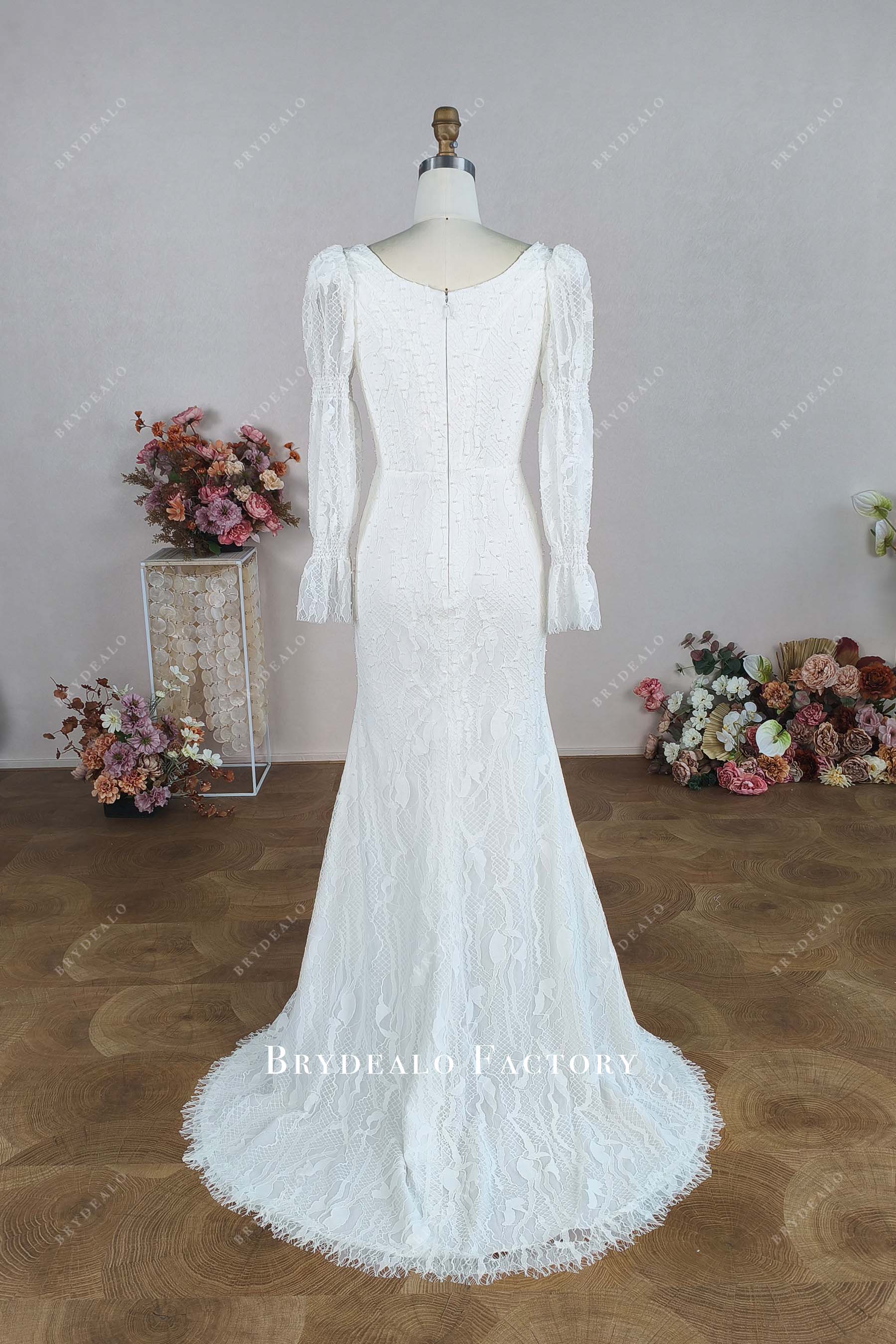 Custom Higher Back Long Sleeve Mermaid Wedding Dress