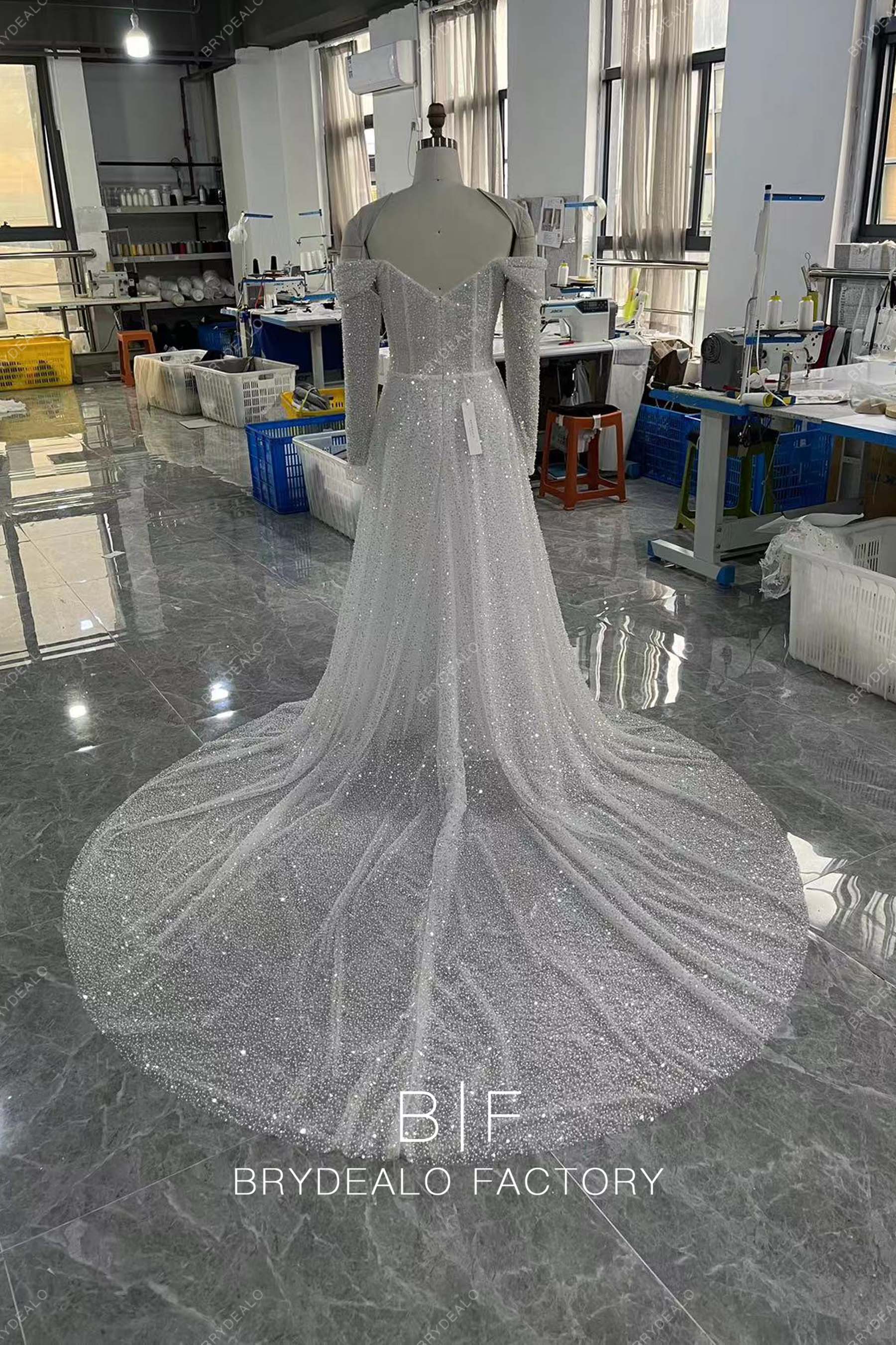 long train beaded custom bridal dress