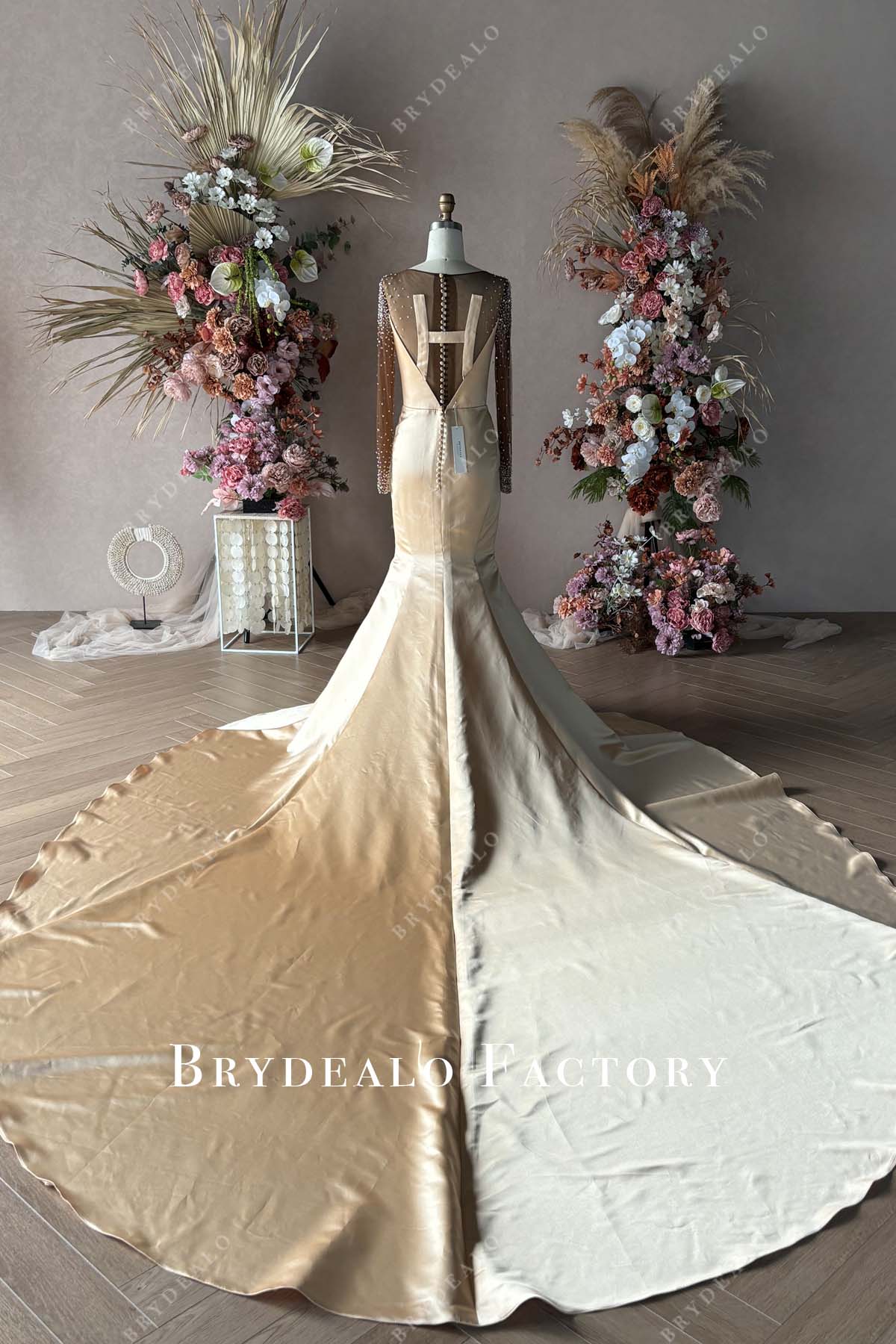 Private Label Long Train Trumpet Dress