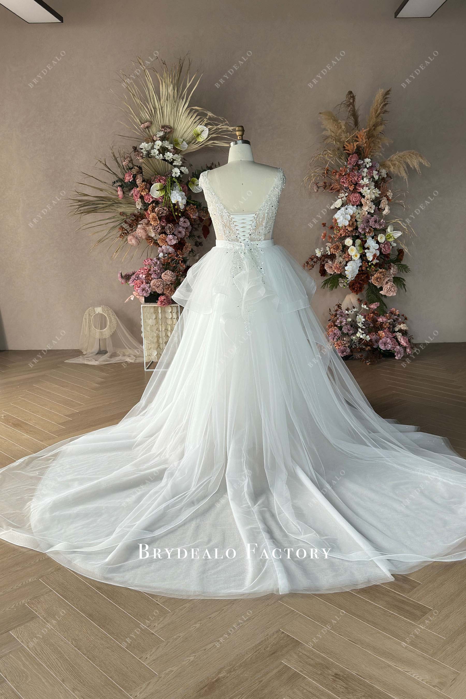 long train overskirt custom wedding gown