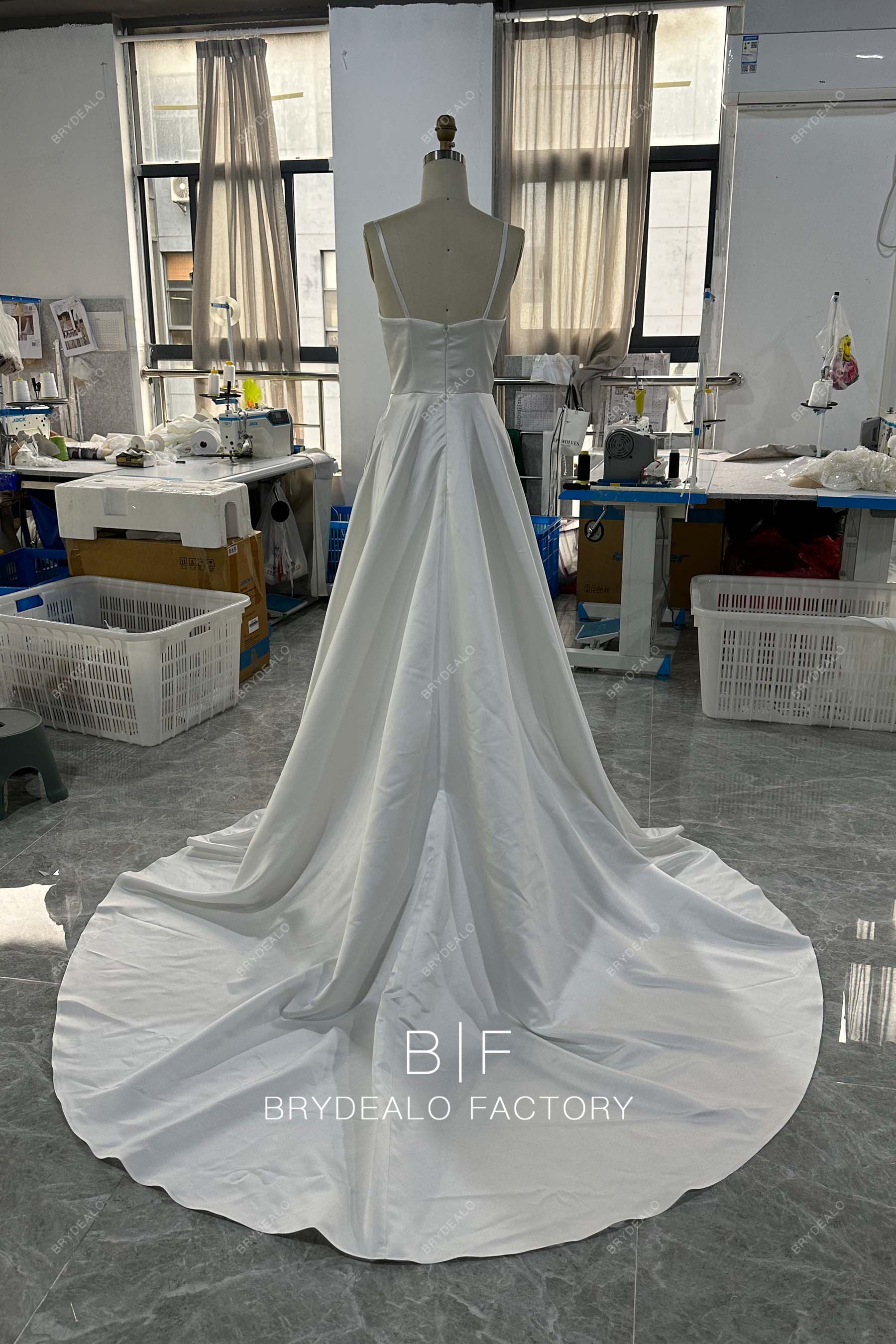long train thin straps bridal dress design