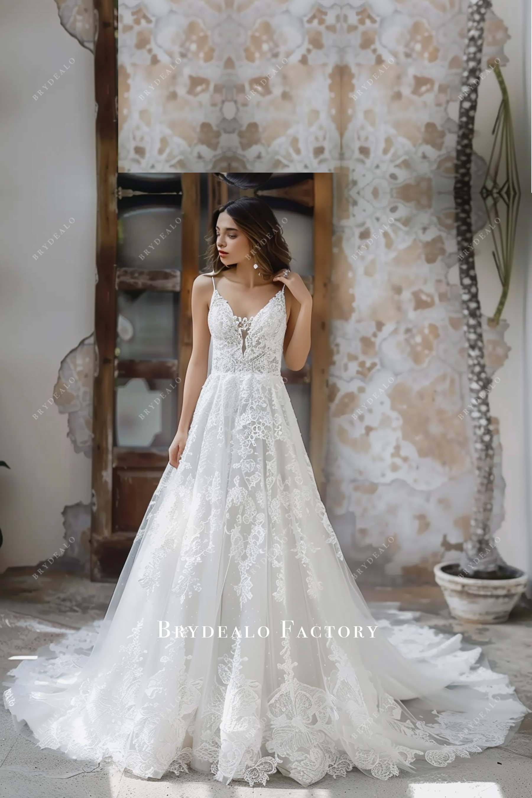 Lace Sleeveless Destination Wedding Dress