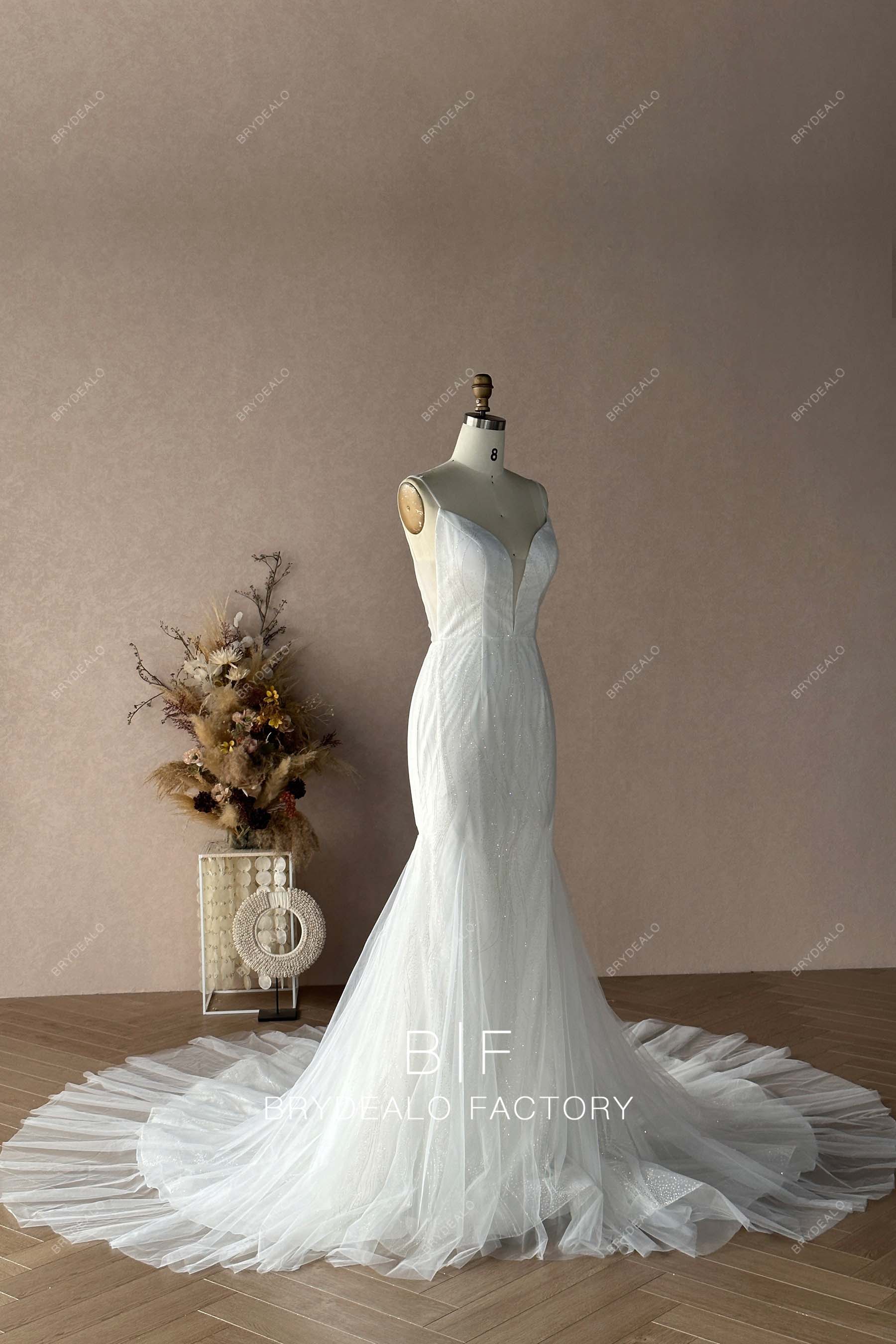 Sleeveless Glitter Mermaid  Long Train Wedding Dress 