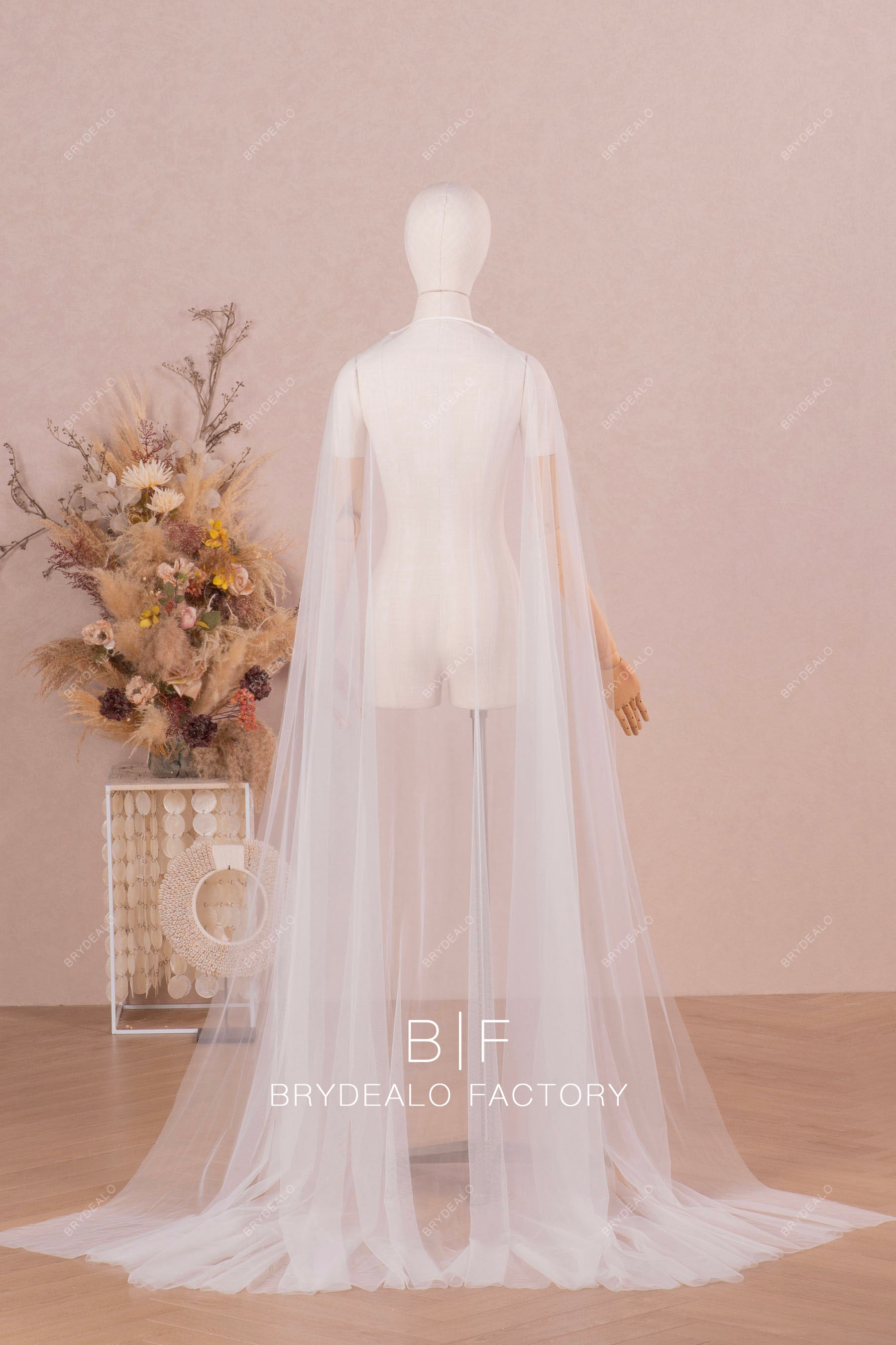 long tulle bridal cape