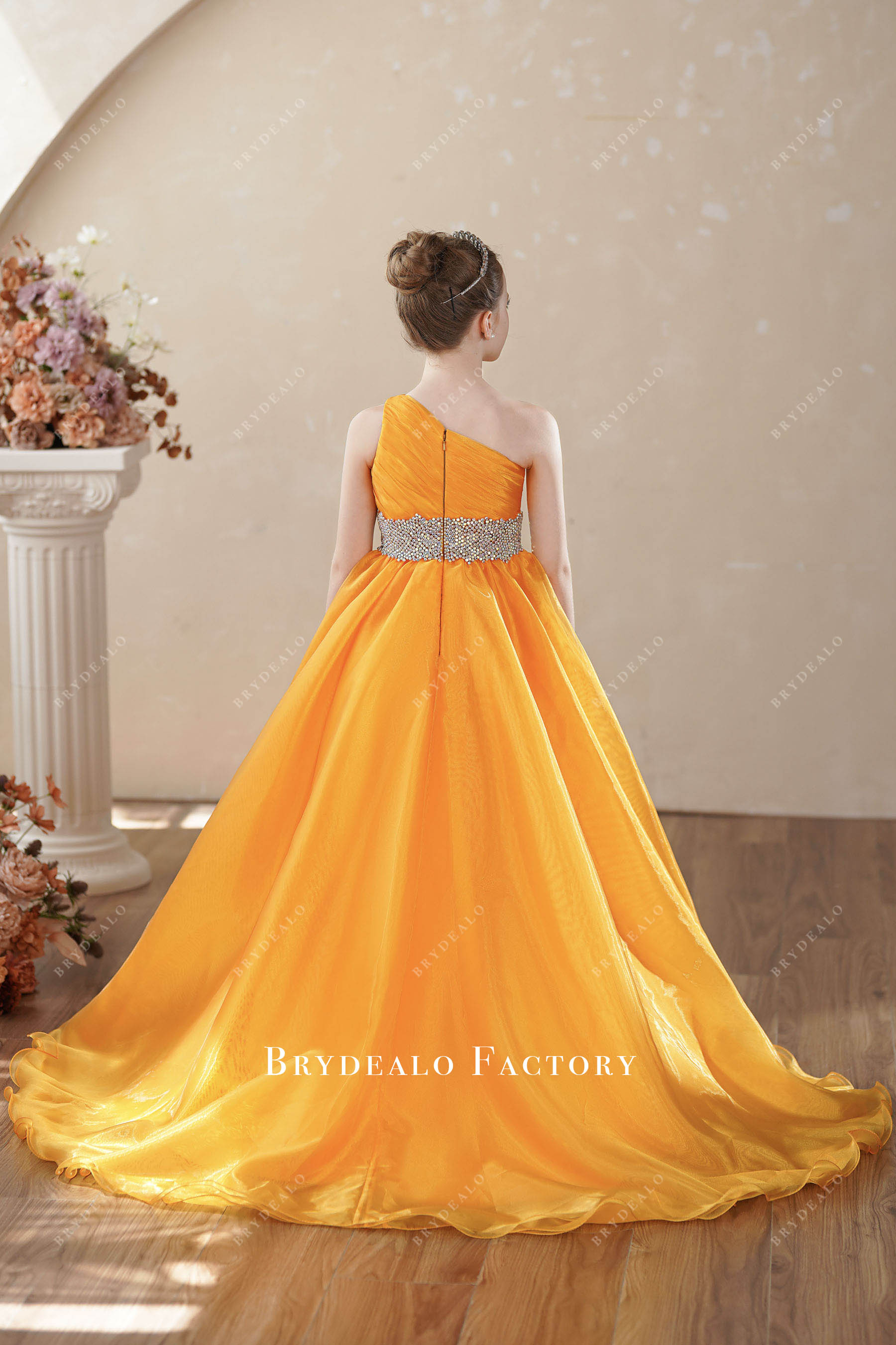 long organza honey yellow kids dress