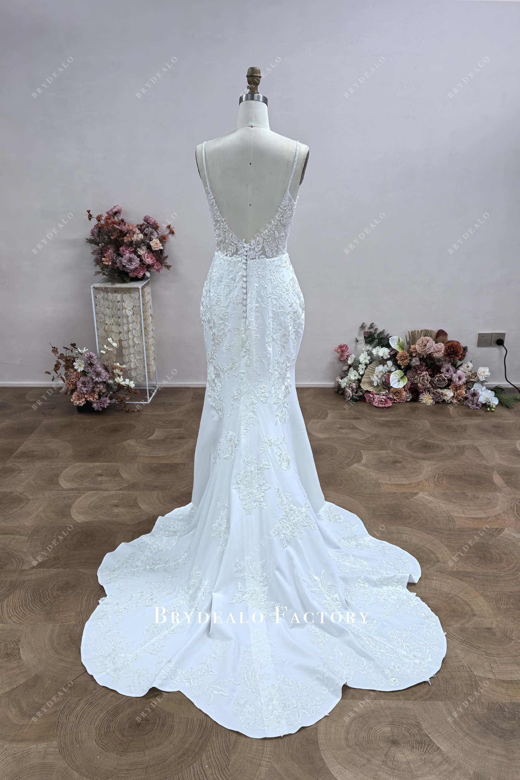 low back cutout train mermaid wedding dress