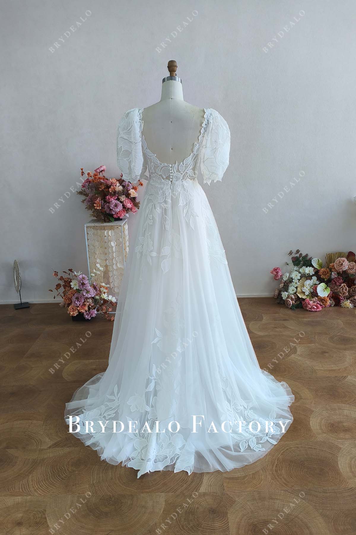 low back sweep train tailored wedding dress