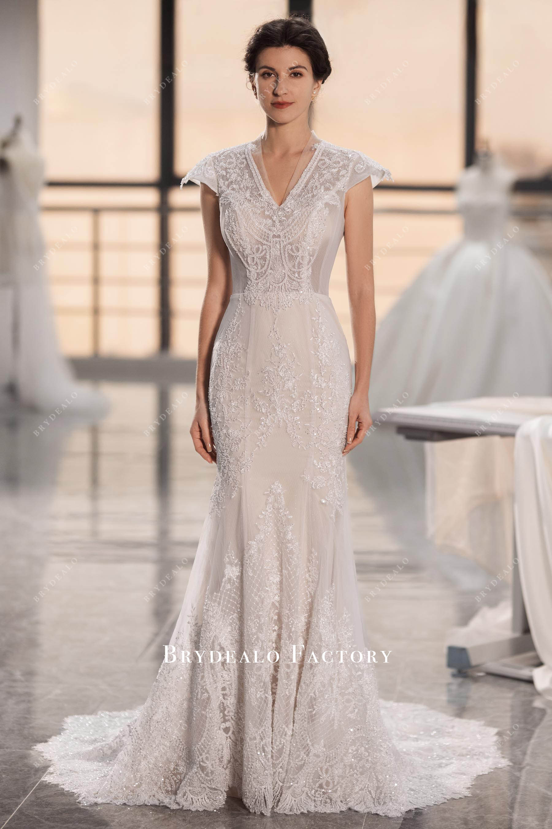 luxury beaded lace mermaid wedding dress