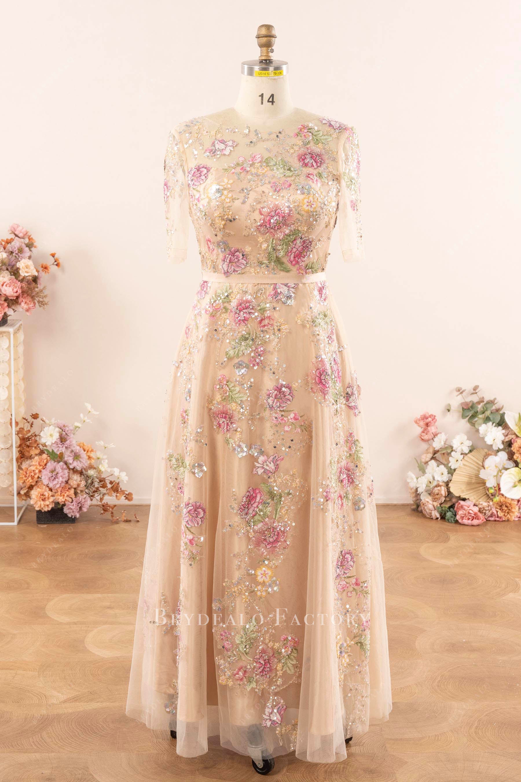 luxury colored sequin mother bride dress