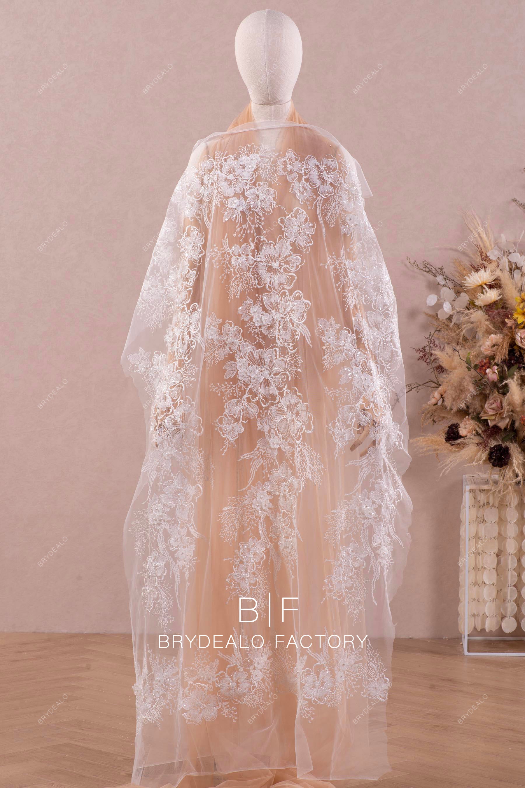 Luxury 3D Flower Sequined Lace Fabric