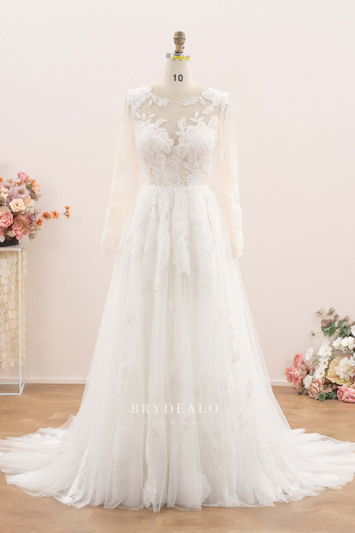 luxury flower lace Aline wedding dress