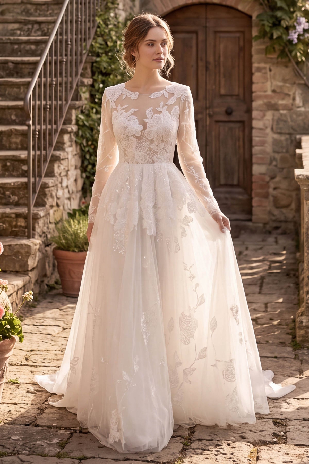 luxury flower lace wedding dress