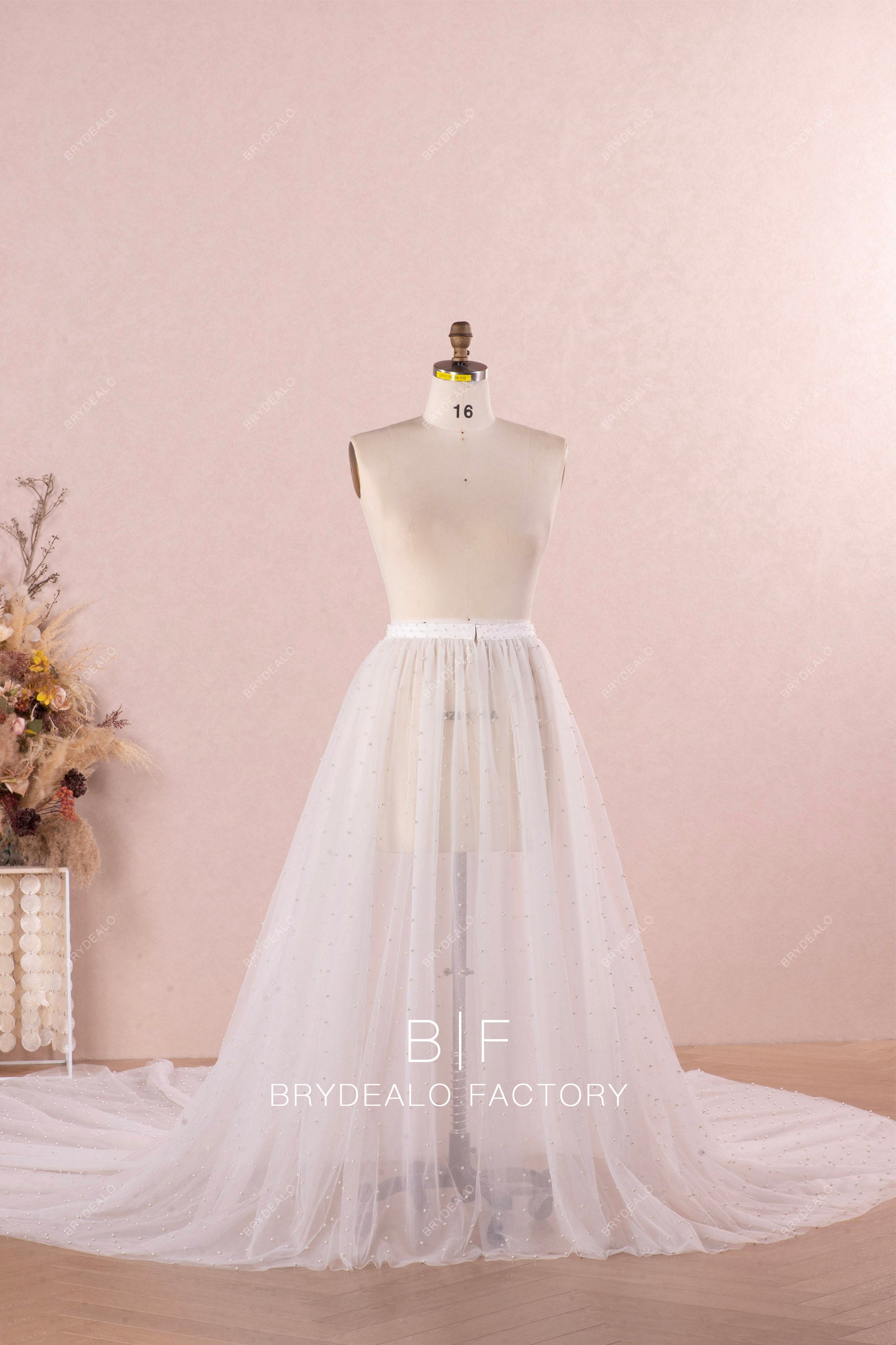 luxury pearl long bridal overskirt