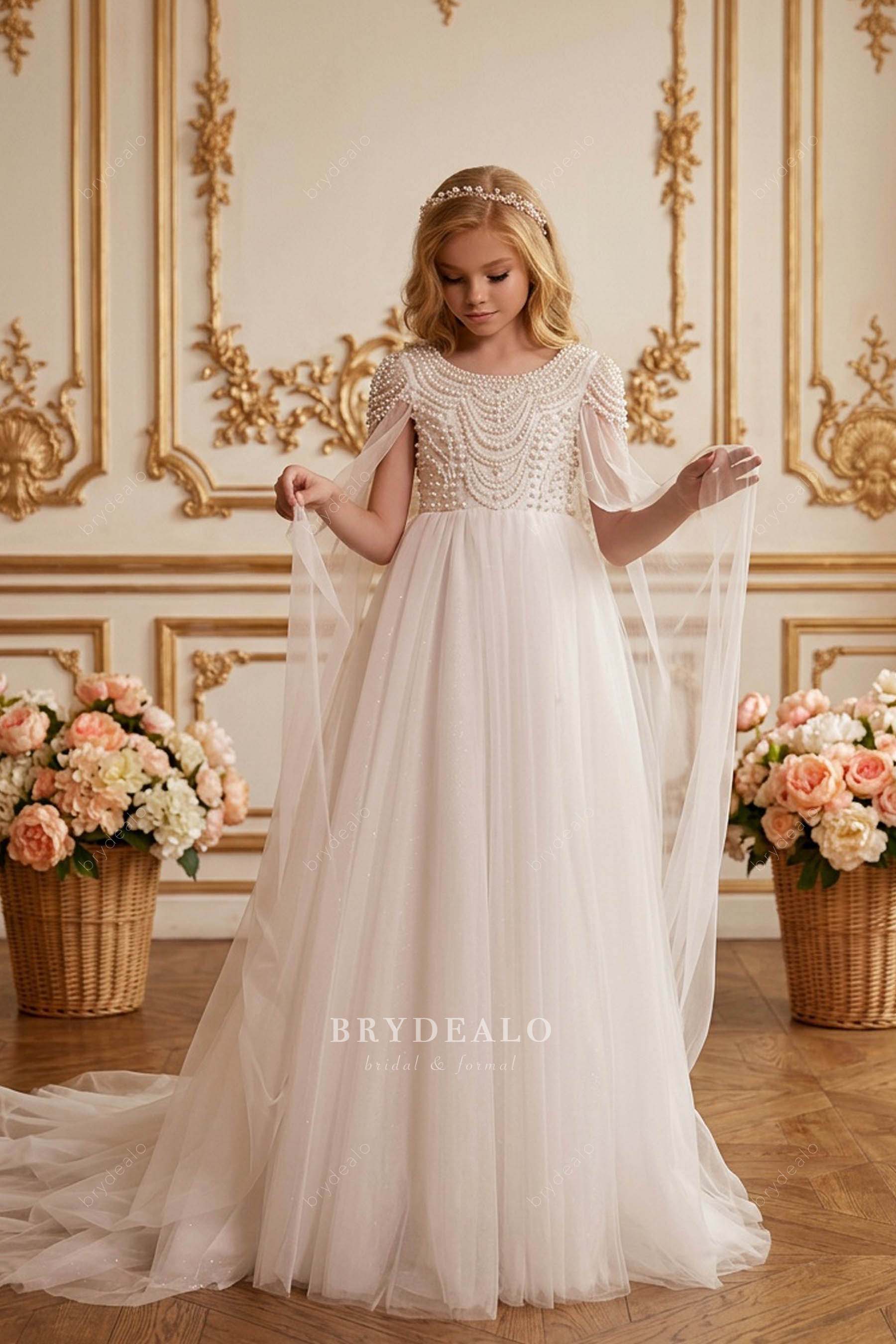 luxury pearl shoulder veil first communion dress