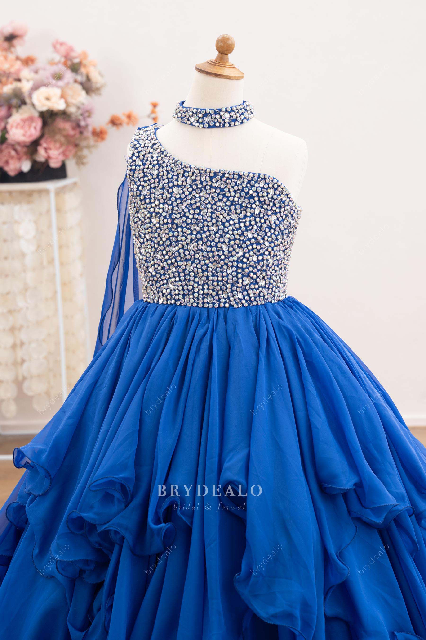luxury rhinestone choker kids pageant gown