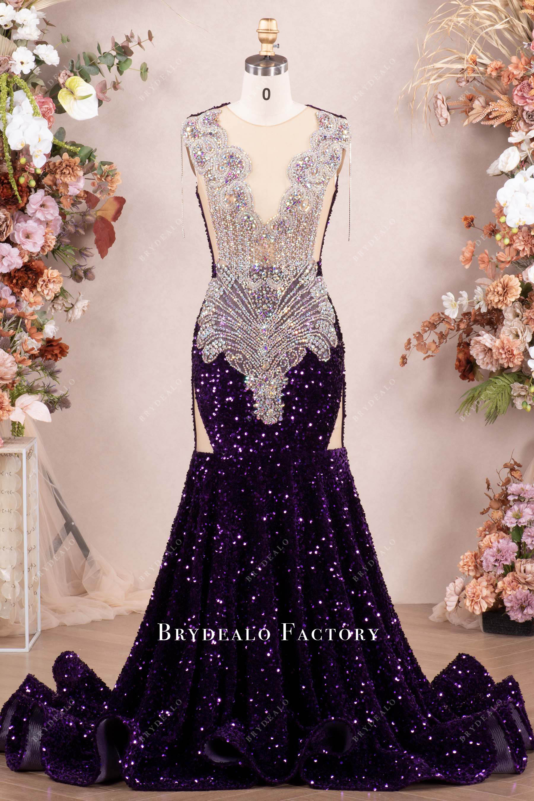 luxury rhinestone sequin prom dress