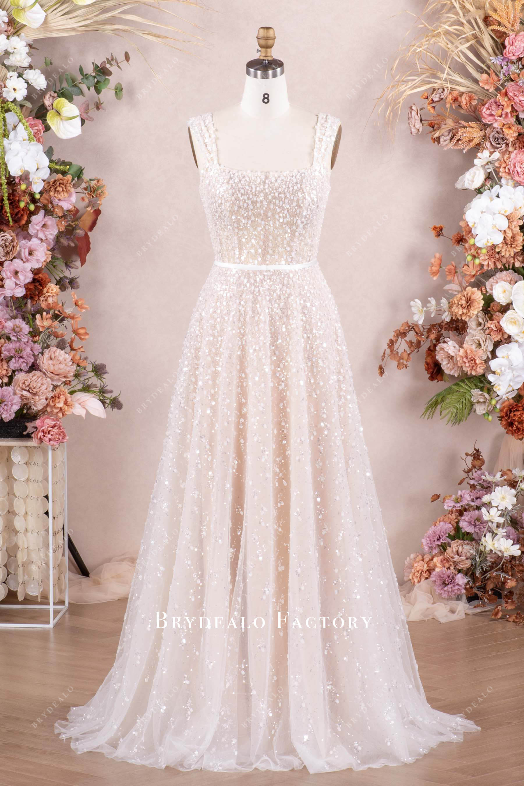 luxury sequined A-line wedding dress