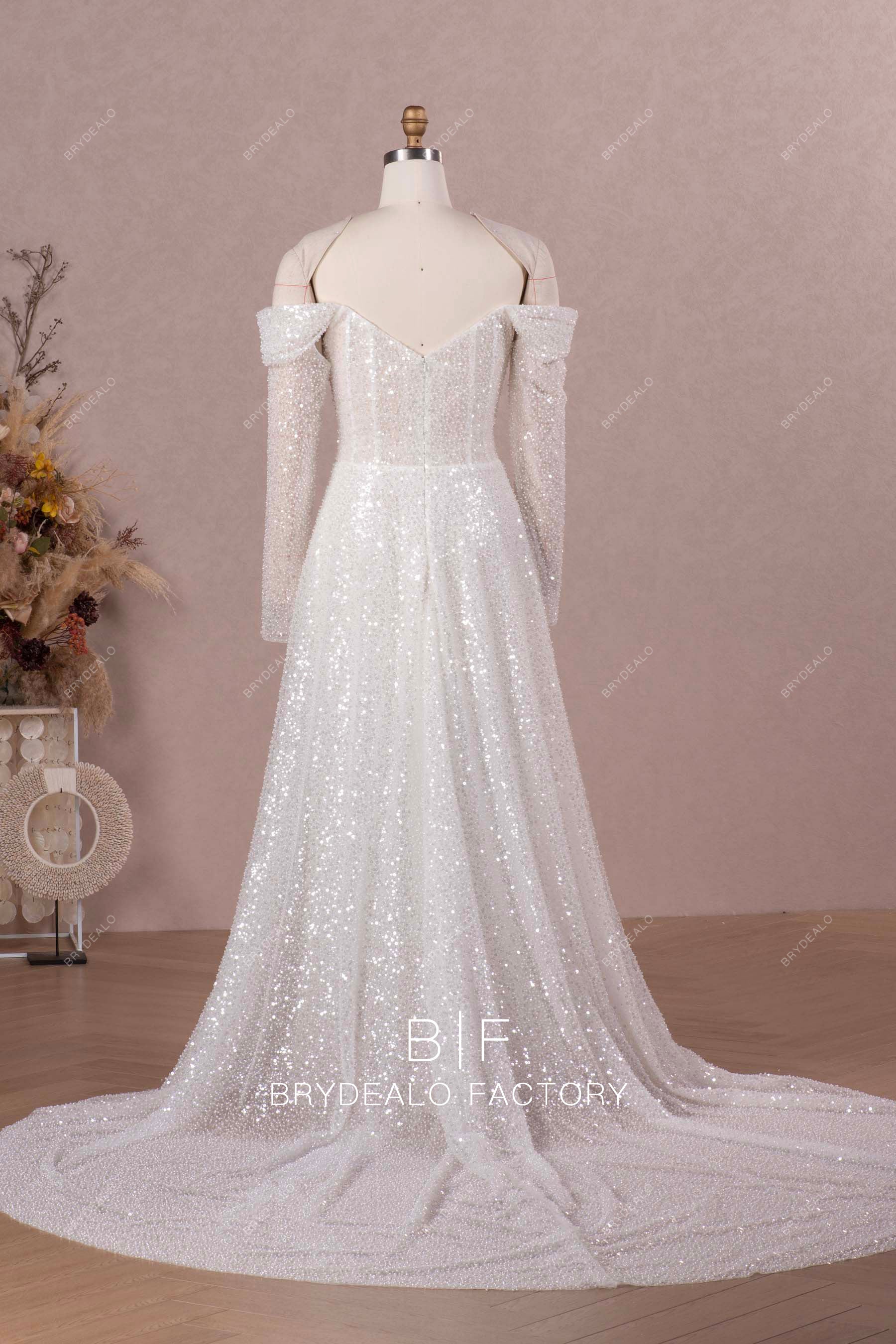 luxury sleeved beaded wedding dress