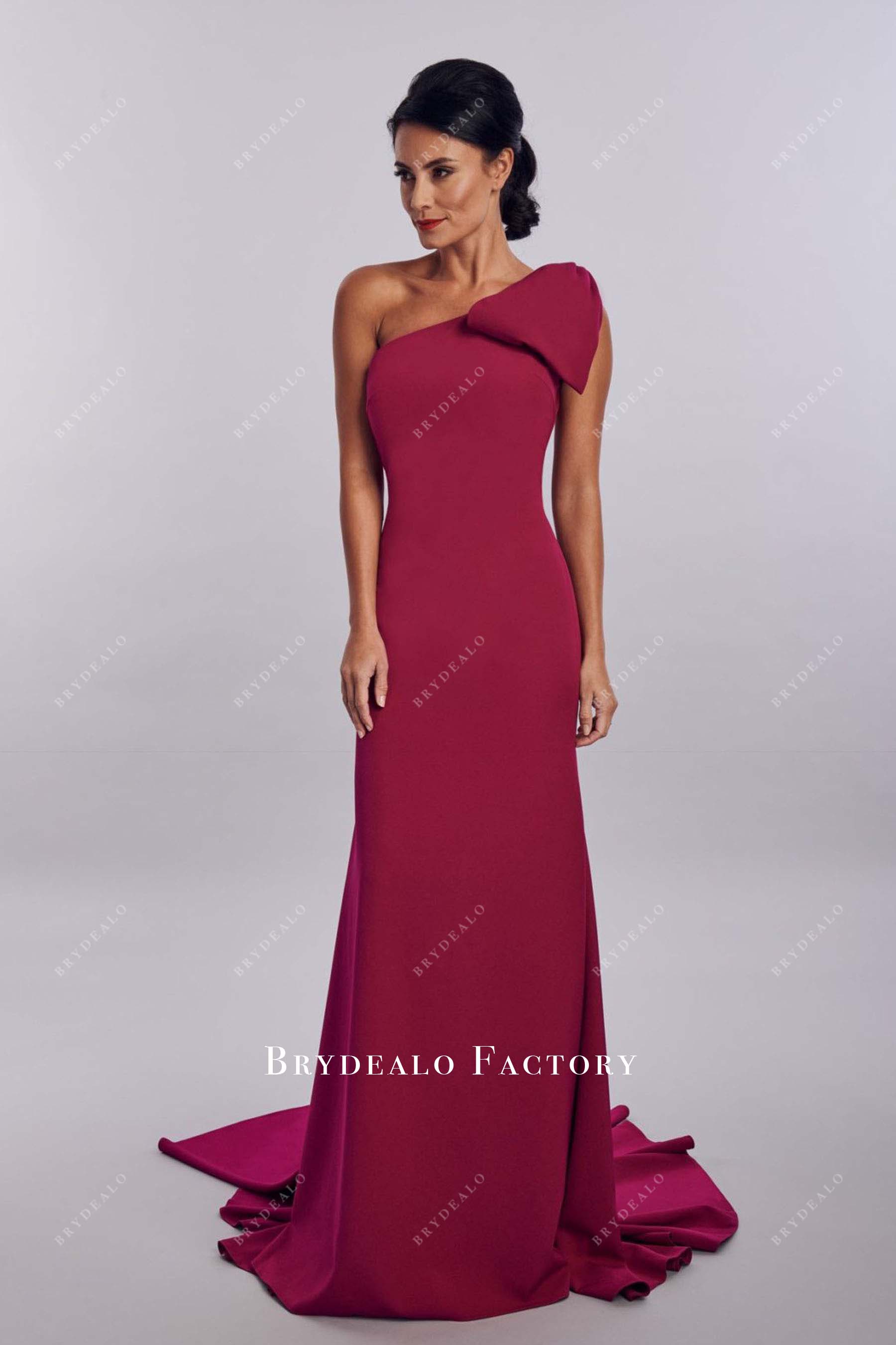 magenta asymmetrical neckline mother of bride dress