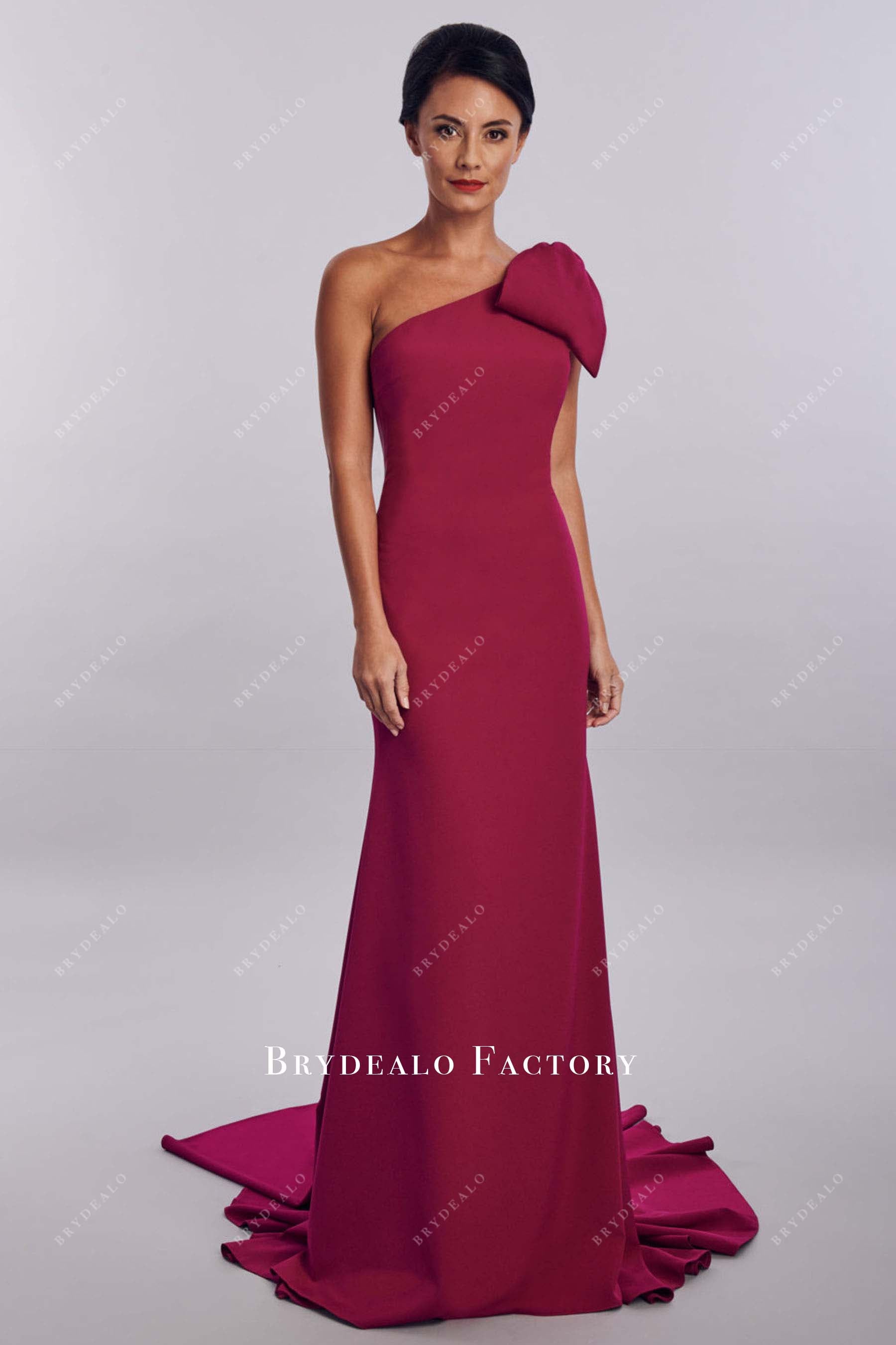 magenta one shoulder mother of bride dress