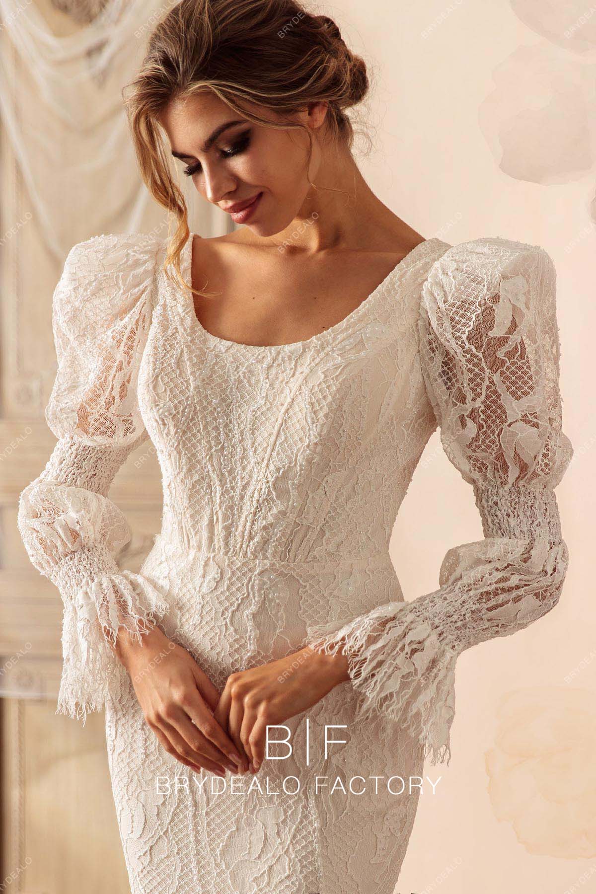 marie sleeve lace scoop neck wedding dress