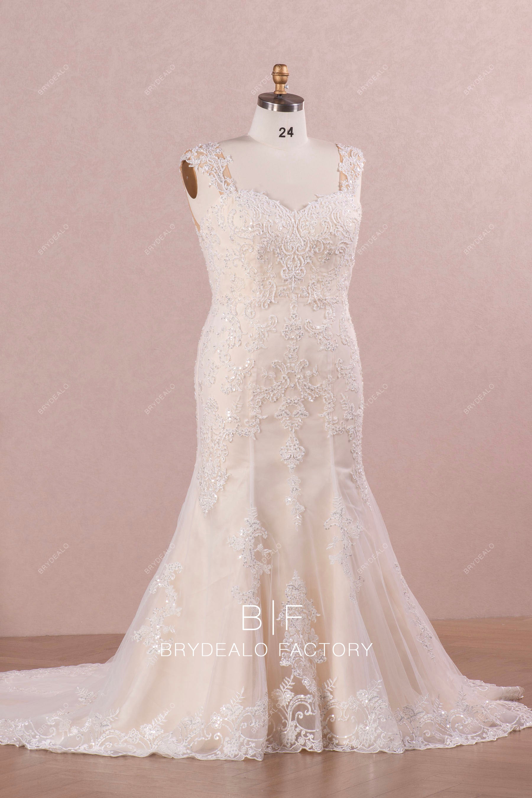 Plus Size Luxury Beaded Lace Mermaid Wedding Dress