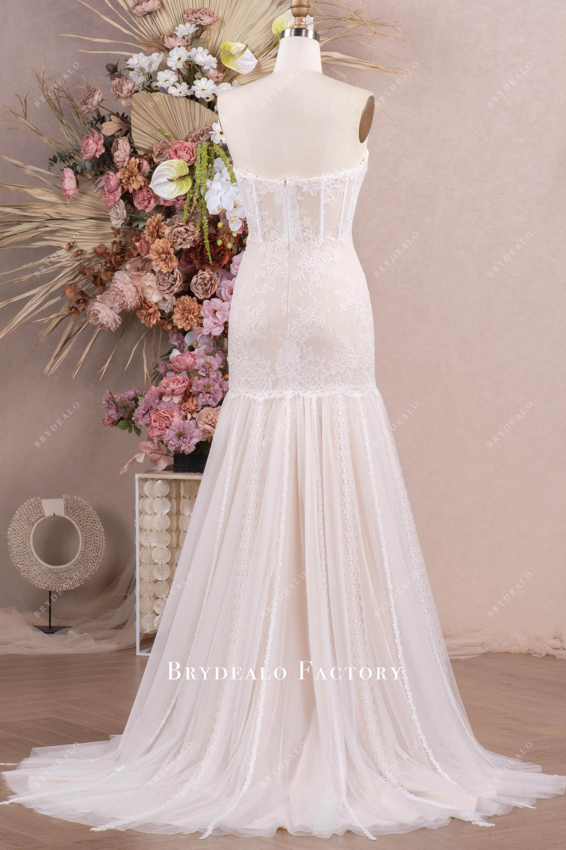 Quality Bohemian Lace Tassel Mermaid Wedding Dress