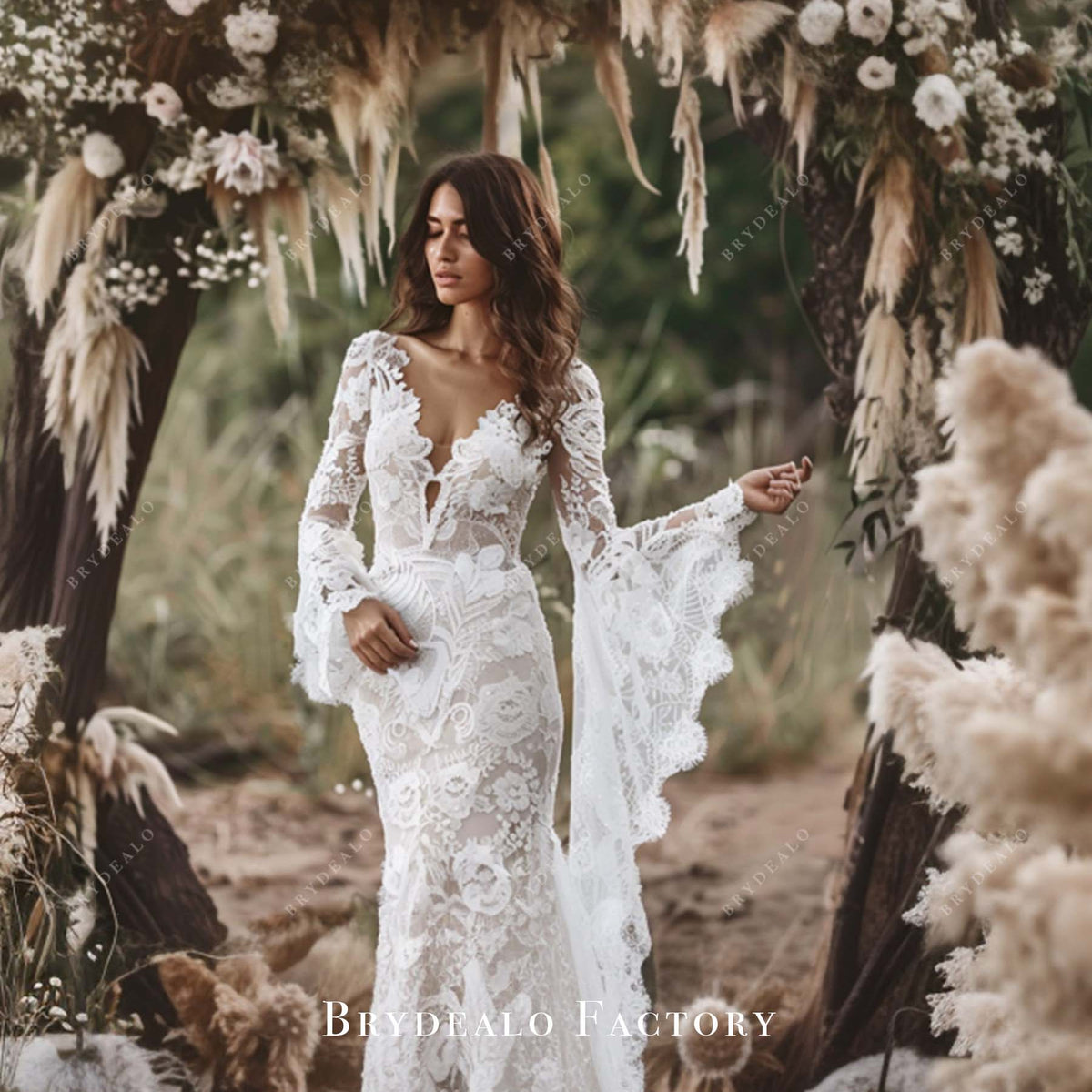 Mermaid Wedding Beach Wedding Dresses Long Sleeve Bohemian Mermaid